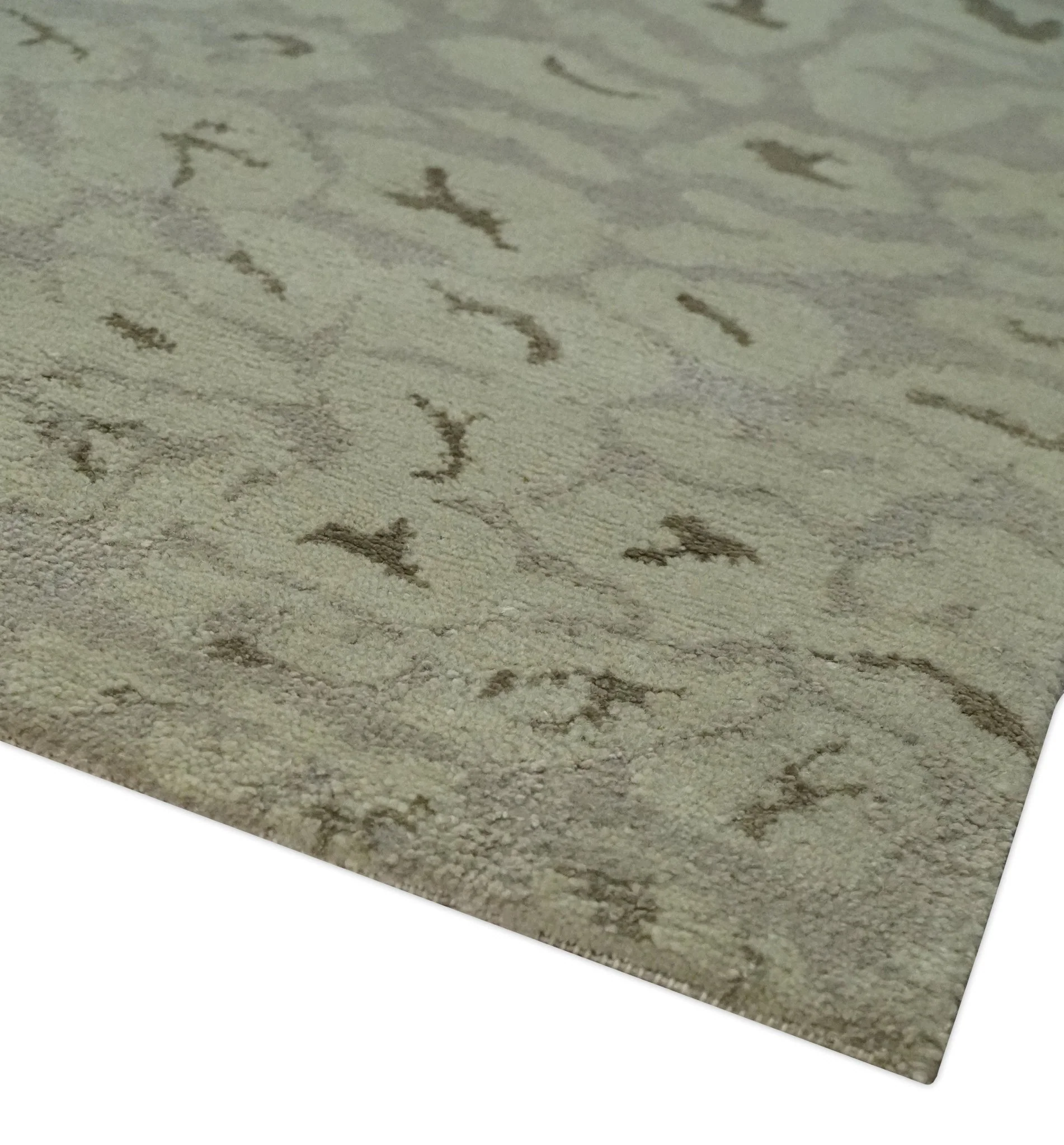 Olive and Dark Green and Silver 5x8 Hand Knotted Abstract Wool and Silk Area Rug - Image 5