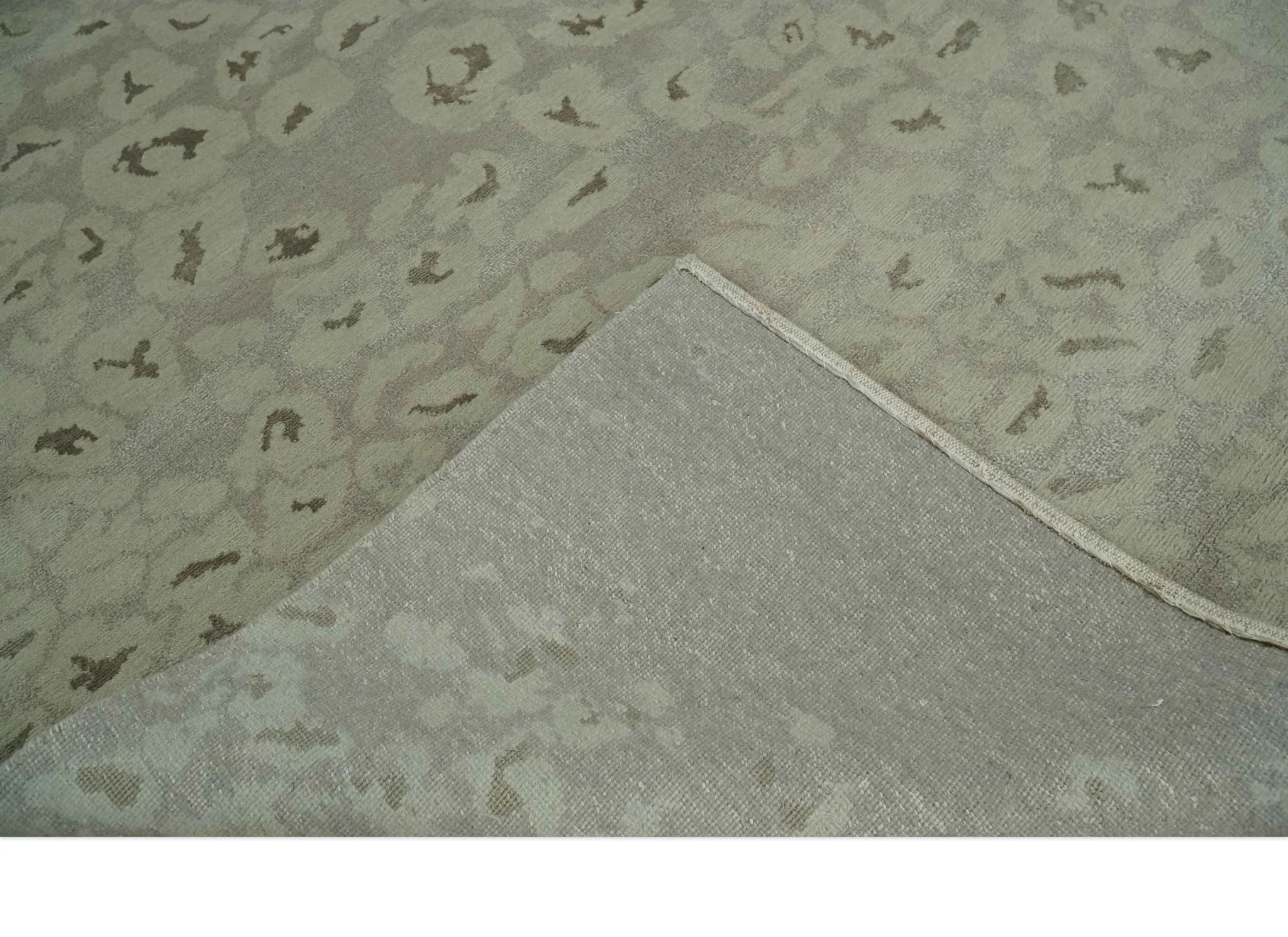 Olive and Dark Green and Silver 5x8 Hand Knotted Abstract Wool and Silk Area Rug - Image 7