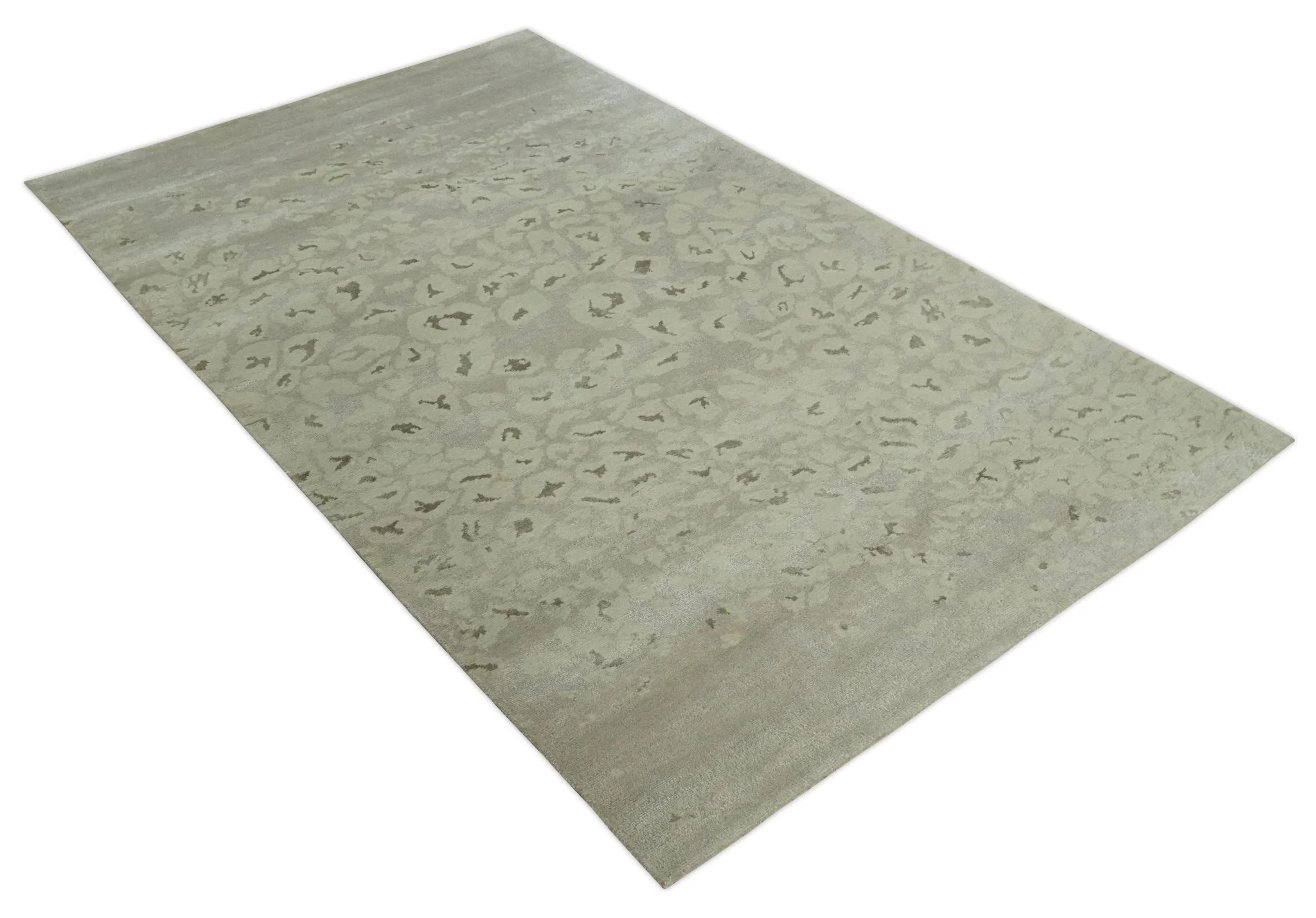 Olive and Dark Green and Silver 5x8 Hand Knotted Abstract Wool and Silk Area Rug - Image 9