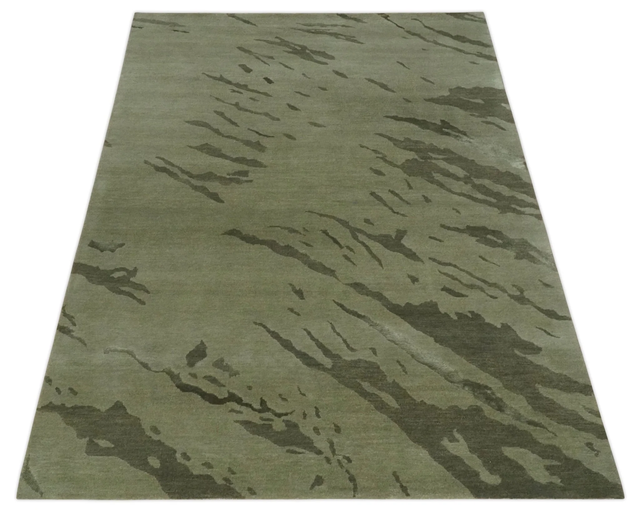 Olive and Green Modern Abstract Hand knotted 5x7 wool and Art silk Area Rug - Image 10