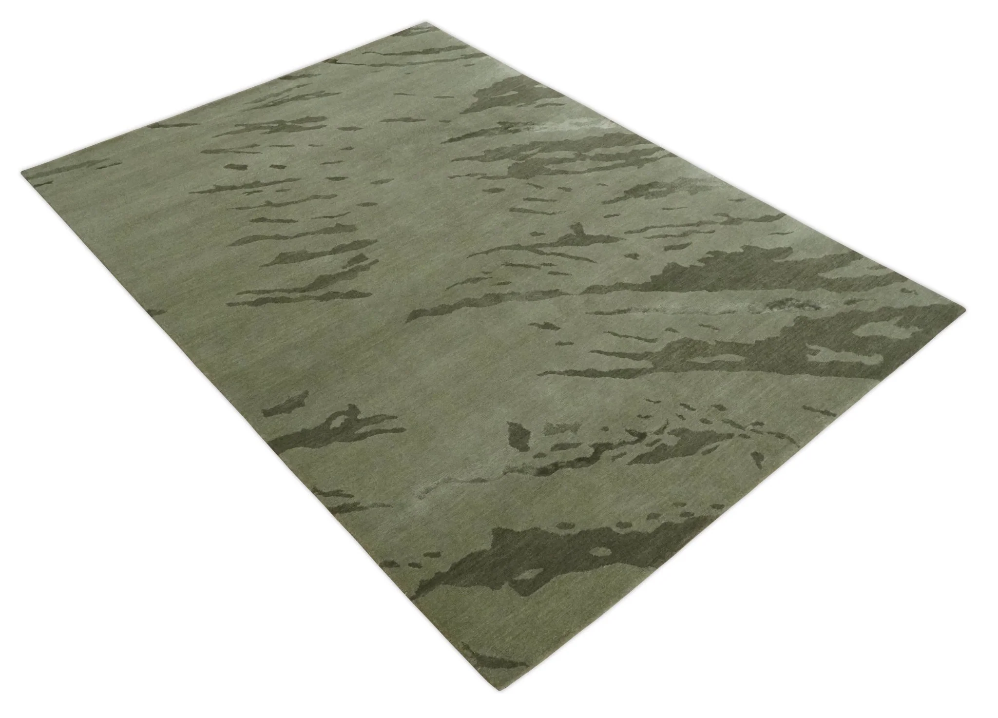 Olive and Green Modern Abstract Hand knotted 5x7 wool and Art silk Area Rug - Image 9