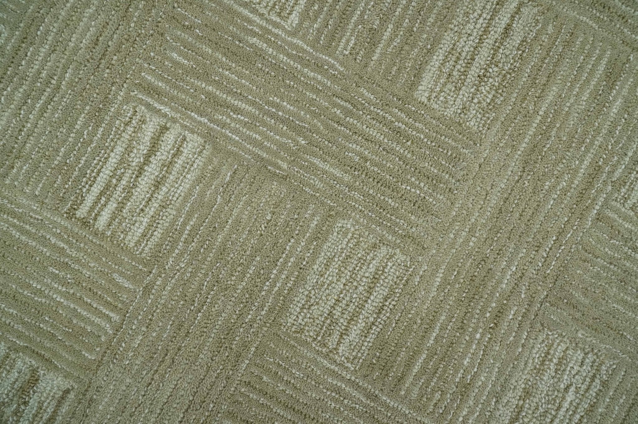 Custom Made Olive and Ivory Modern Geometrical Hand Tufted wool rug - Image 3