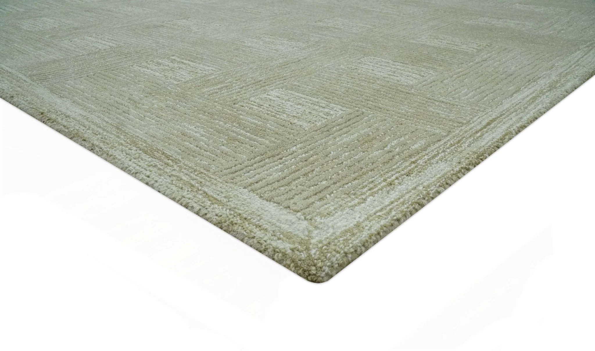 Custom Made Olive and Ivory Modern Geometrical Hand Tufted wool rug - Image 4