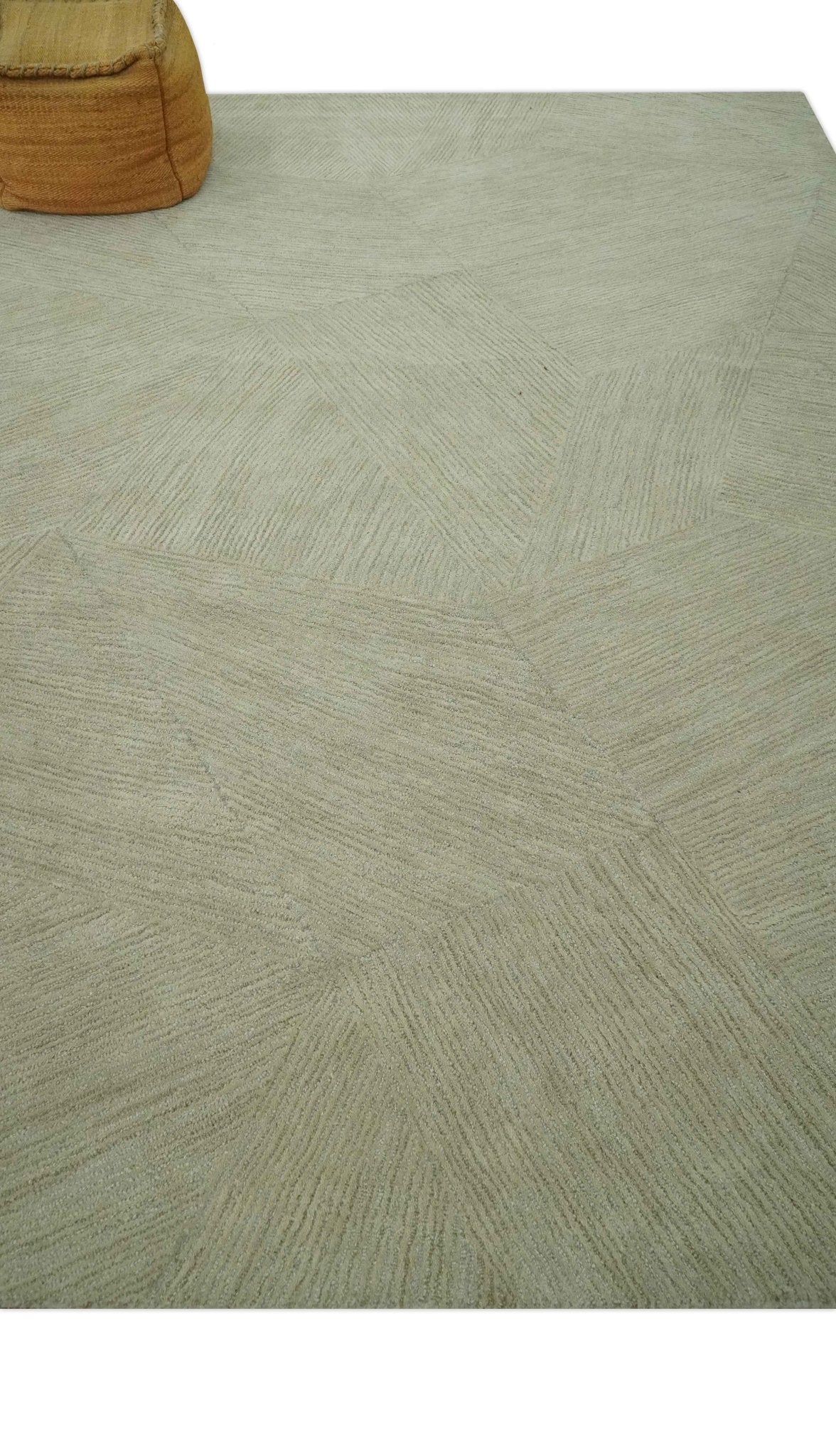 Olive and Ivory Modern Geometrical Stripes Textured Hand Tufted Multi size rug - Image 2