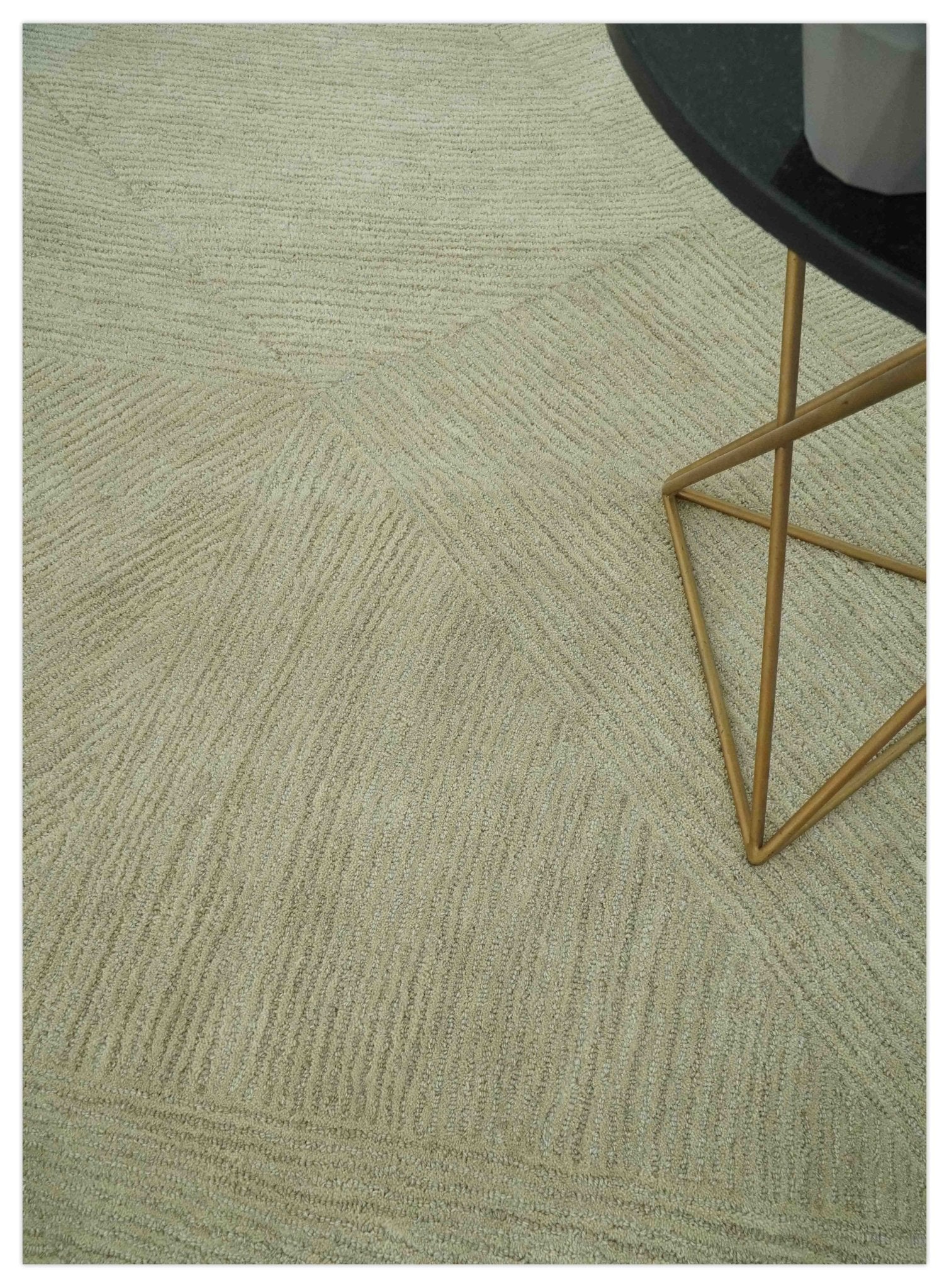 Olive and Ivory Modern Geometrical Stripes Textured Hand Tufted Multi size rug - Image 3