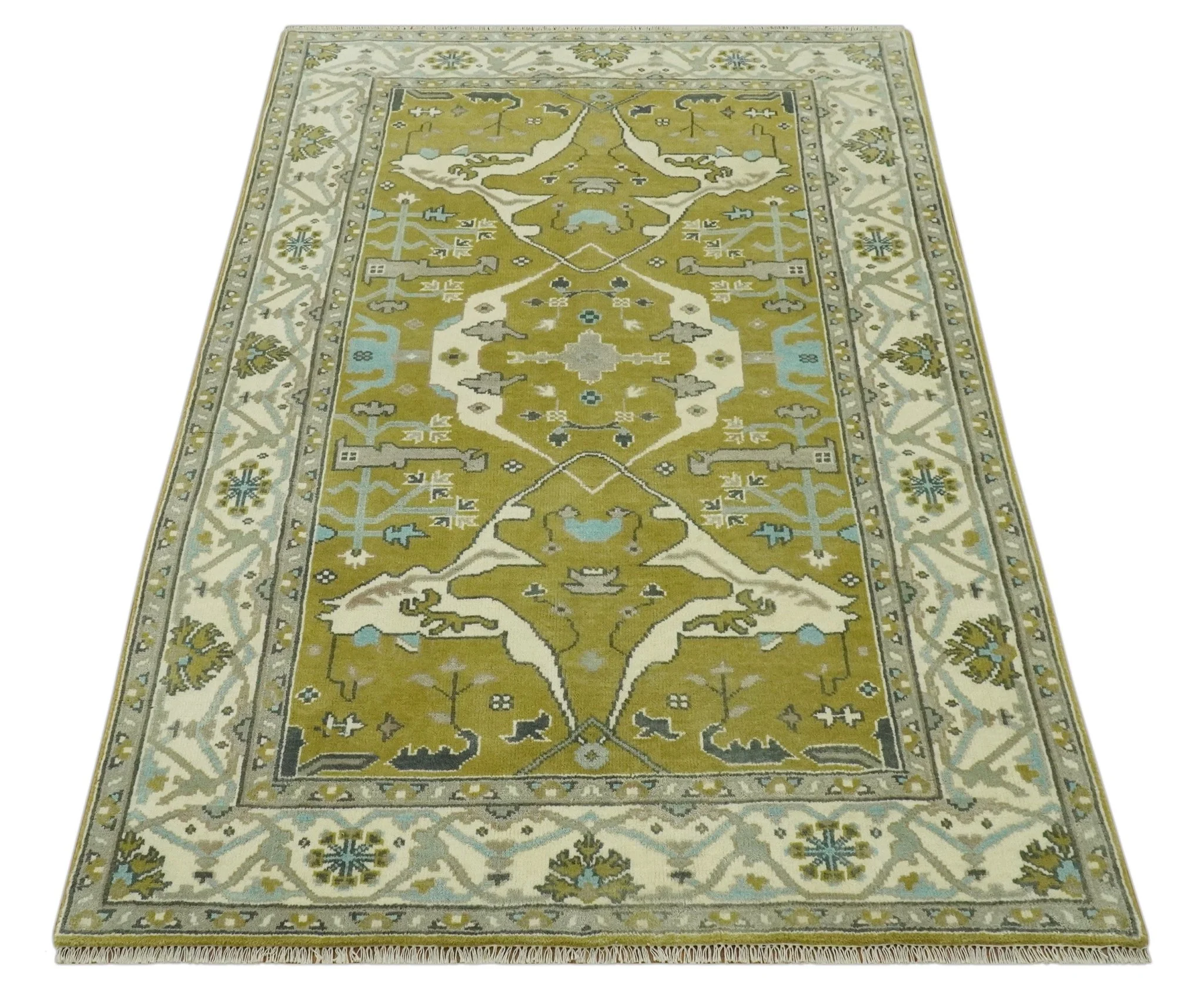 6x9 Olive and Ivory Hand Knotted Traditional Oriental Oushak wool area rug - Image 10
