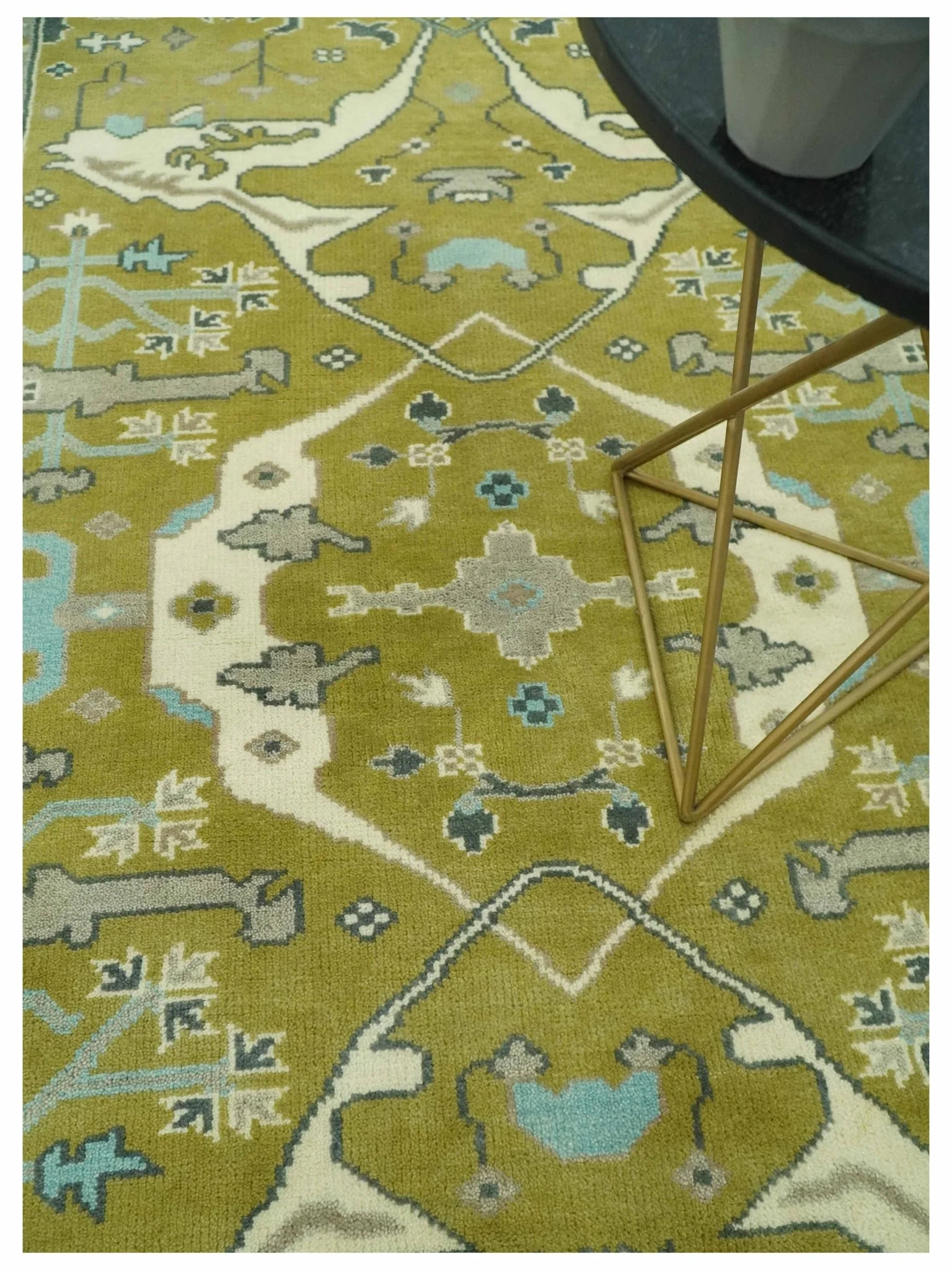 6x9 Olive and Ivory Hand Knotted Traditional Oriental Oushak wool area rug - Image 2