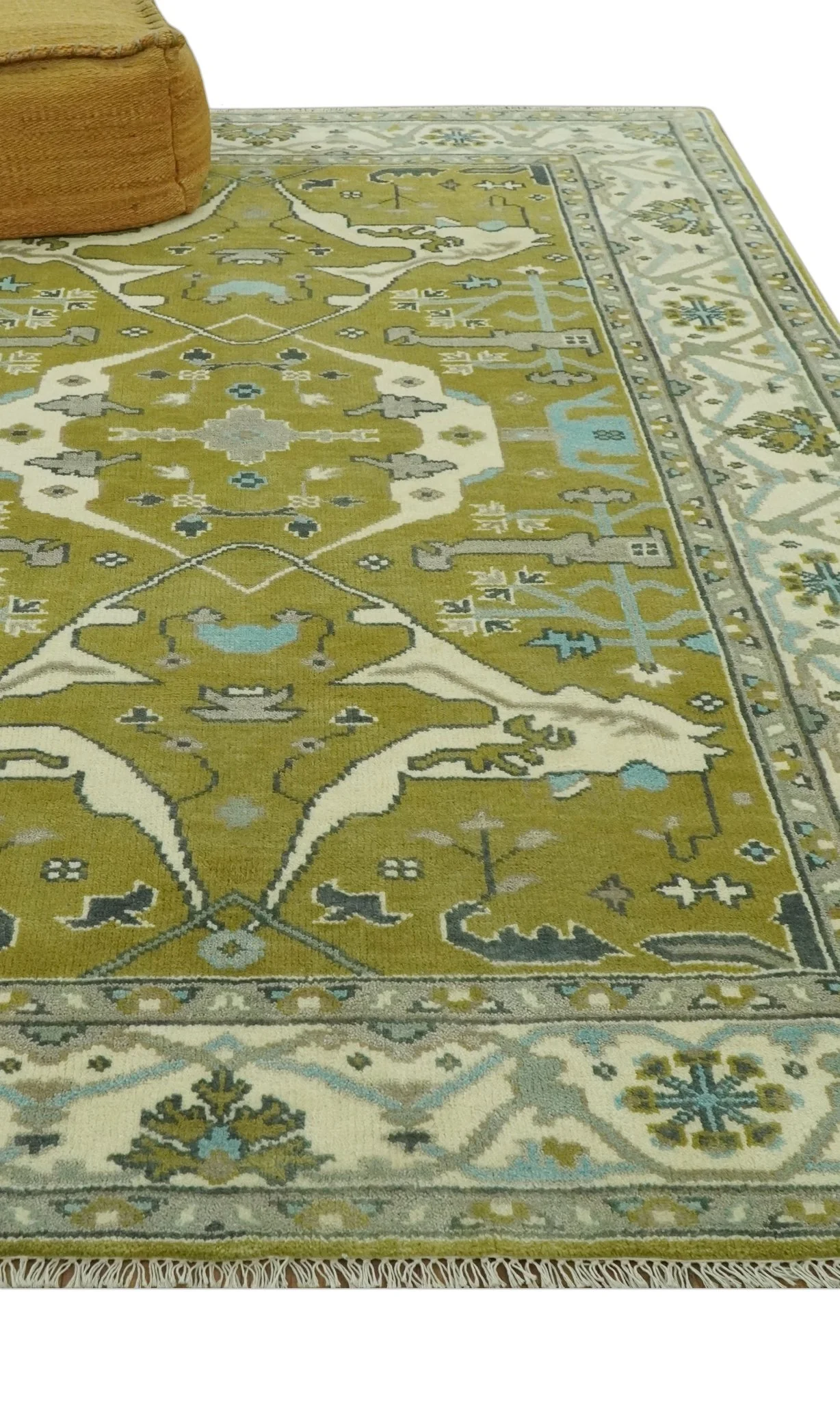 6x9 Olive and Ivory Hand Knotted Traditional Oriental Oushak wool area rug - Image 3