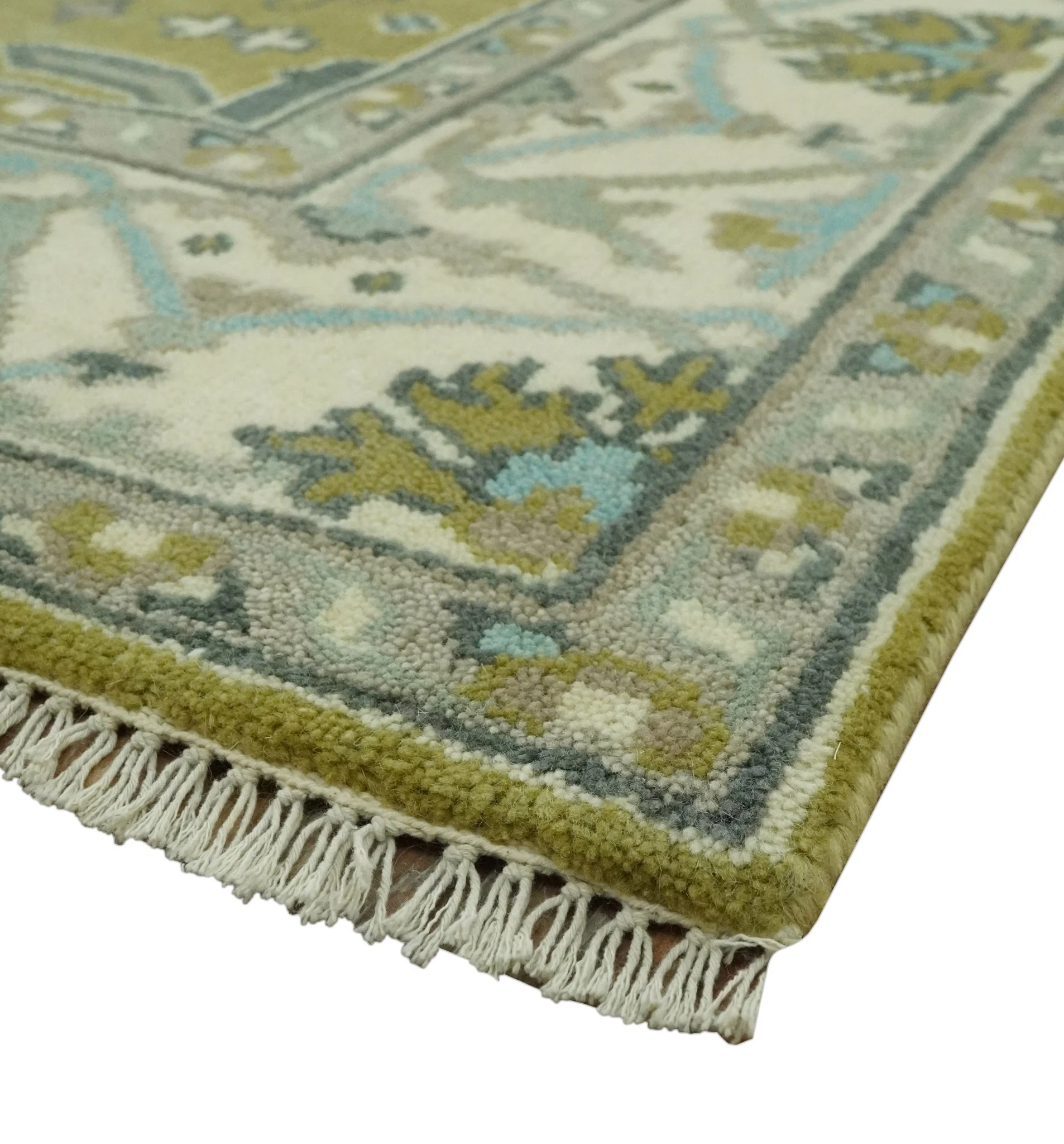 6x9 Olive and Ivory Hand Knotted Traditional Oriental Oushak wool area rug - Image 5