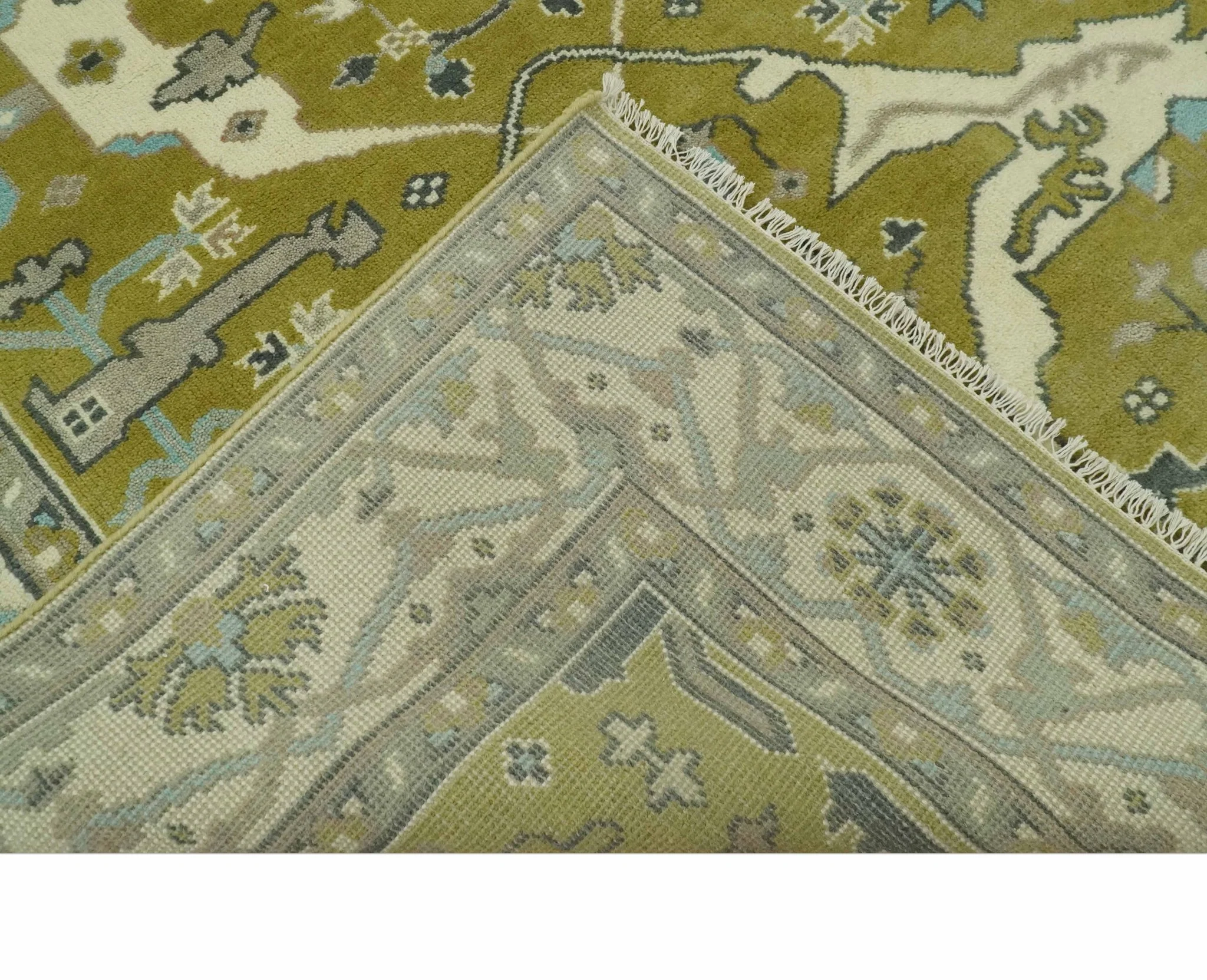 6x9 Olive and Ivory Hand Knotted Traditional Oriental Oushak wool area rug - Image 7