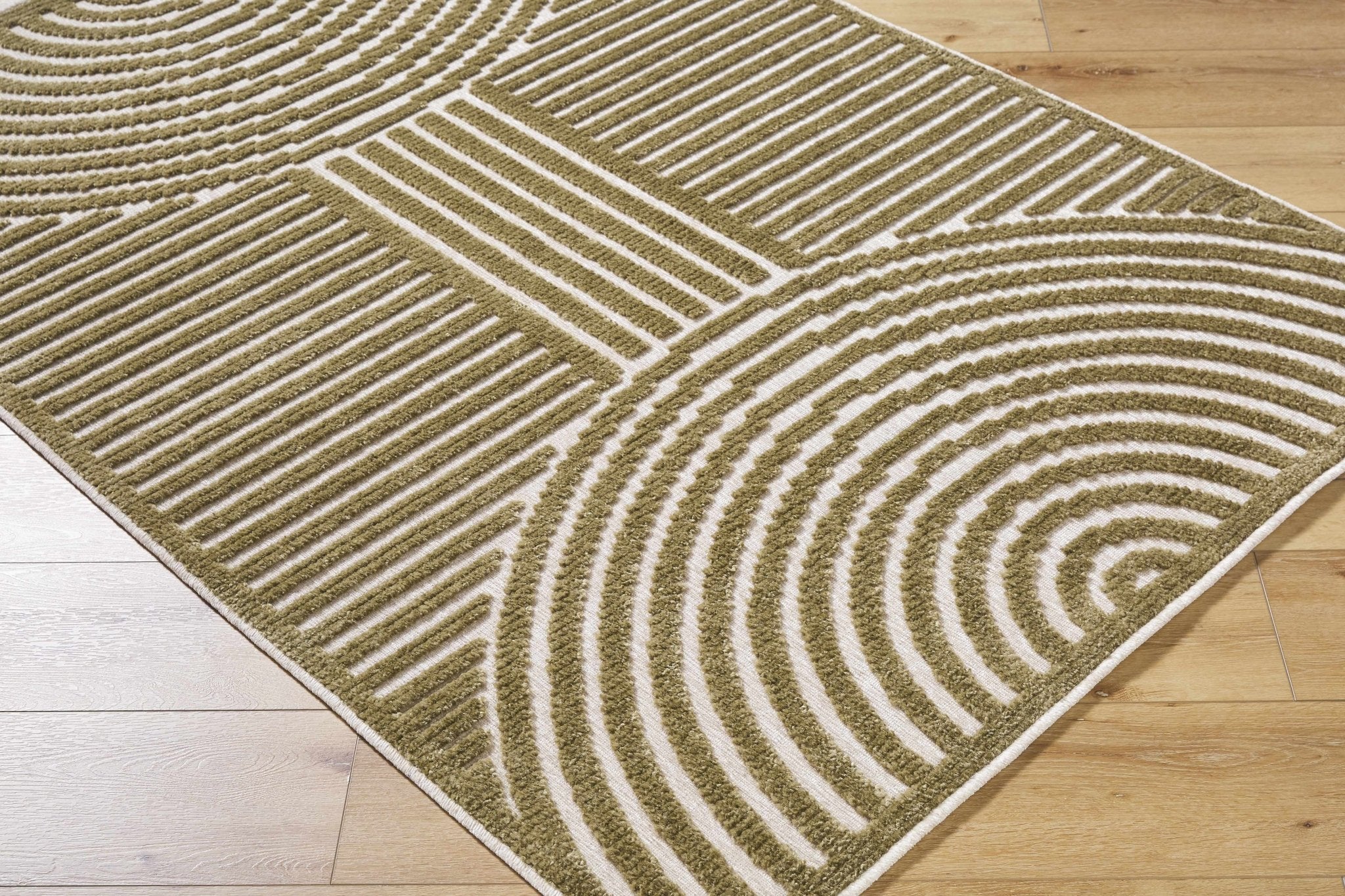 Olive And White Contemporary Style Washable Area Rug - Image 3