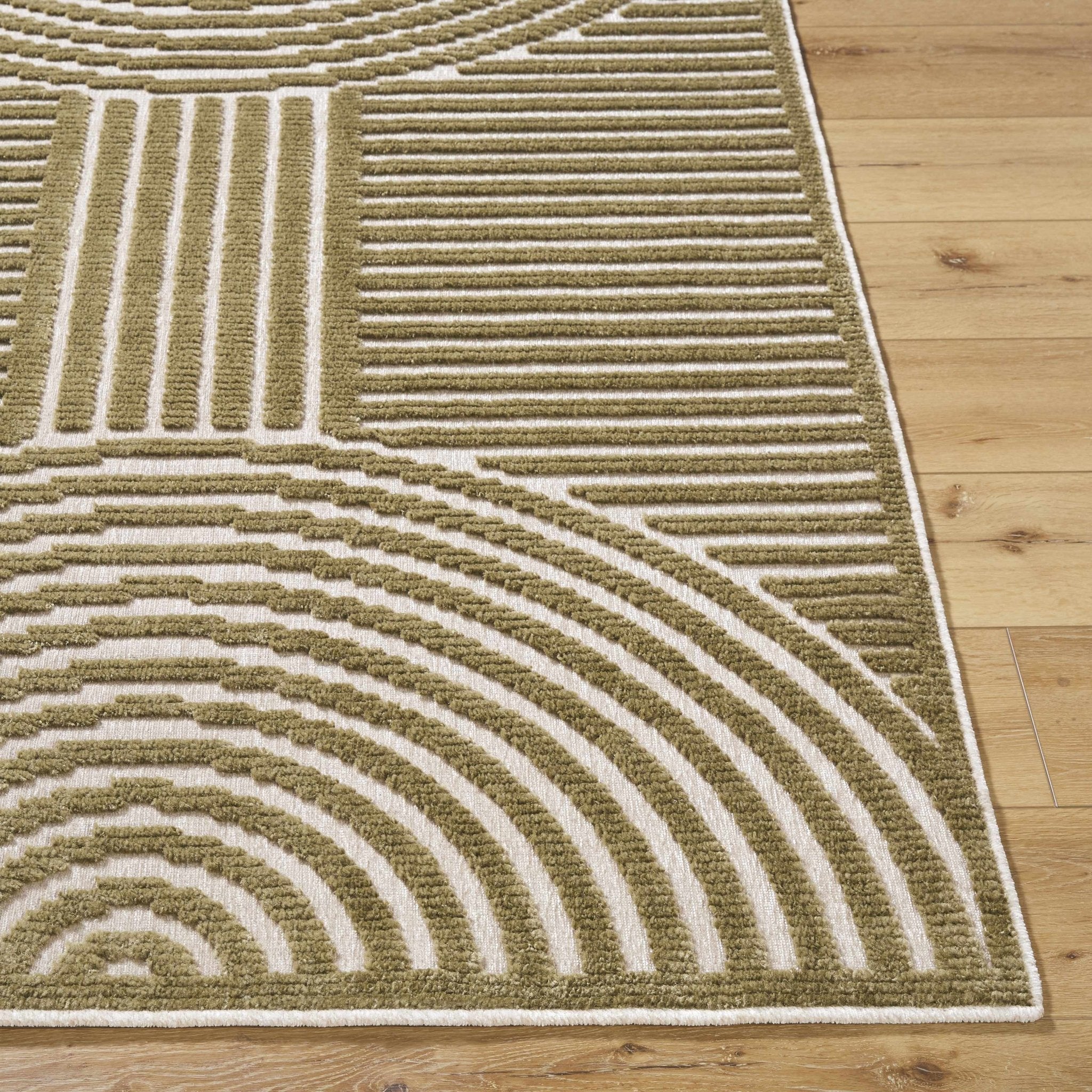 Olive And White Contemporary Style Washable Area Rug - Image 4
