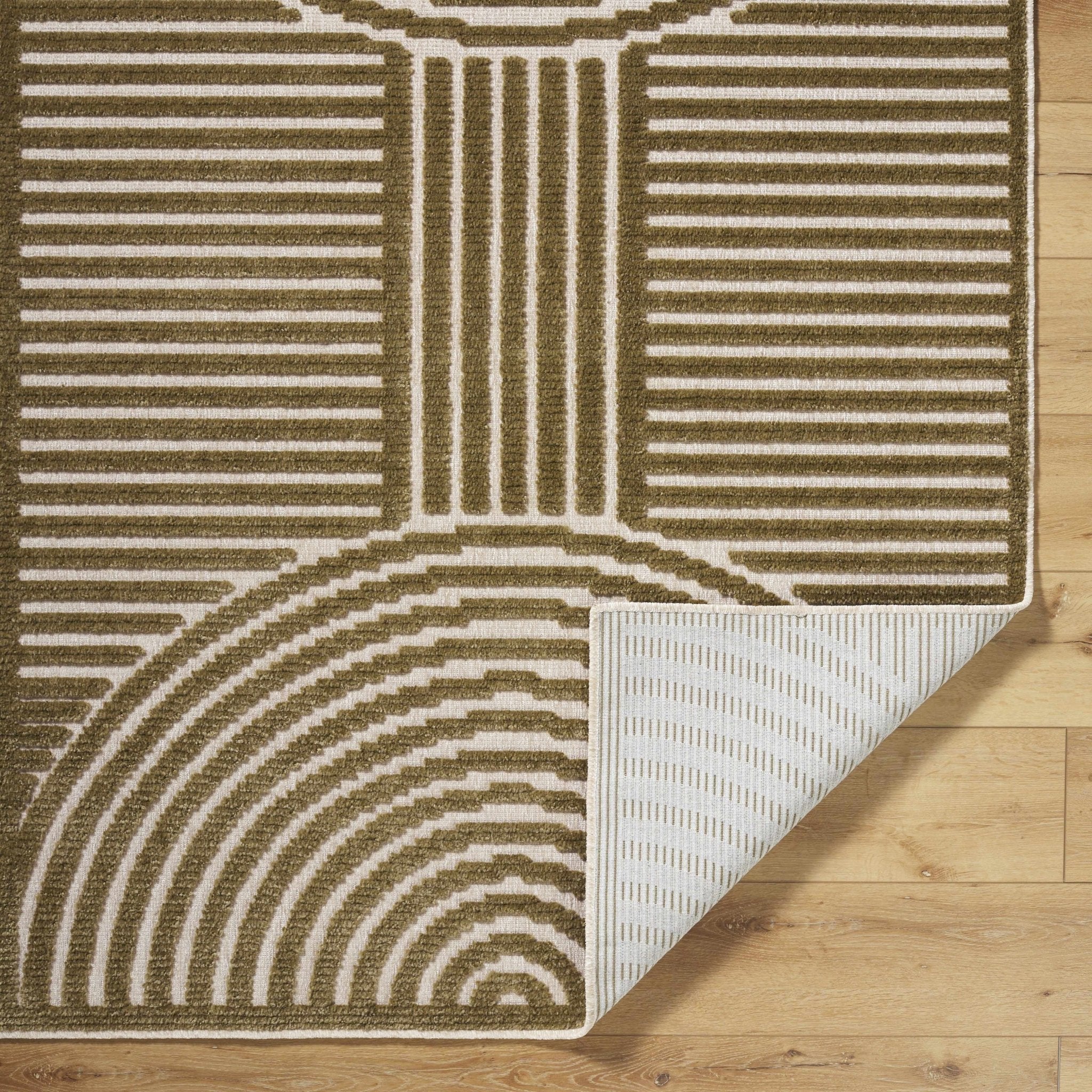 Olive And White Contemporary Style Washable Area Rug - Image 5