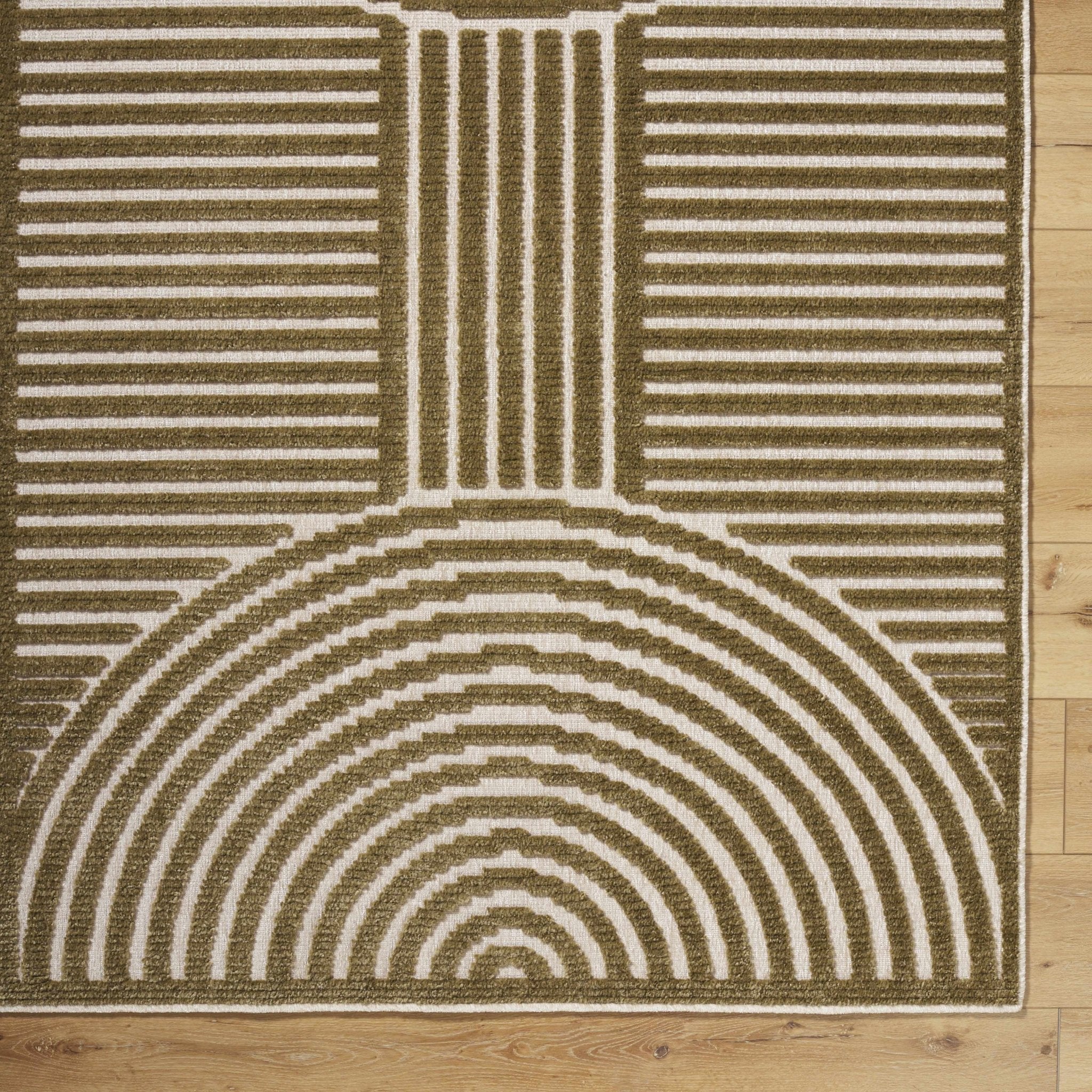 Olive And White Contemporary Style Washable Area Rug - Image 6