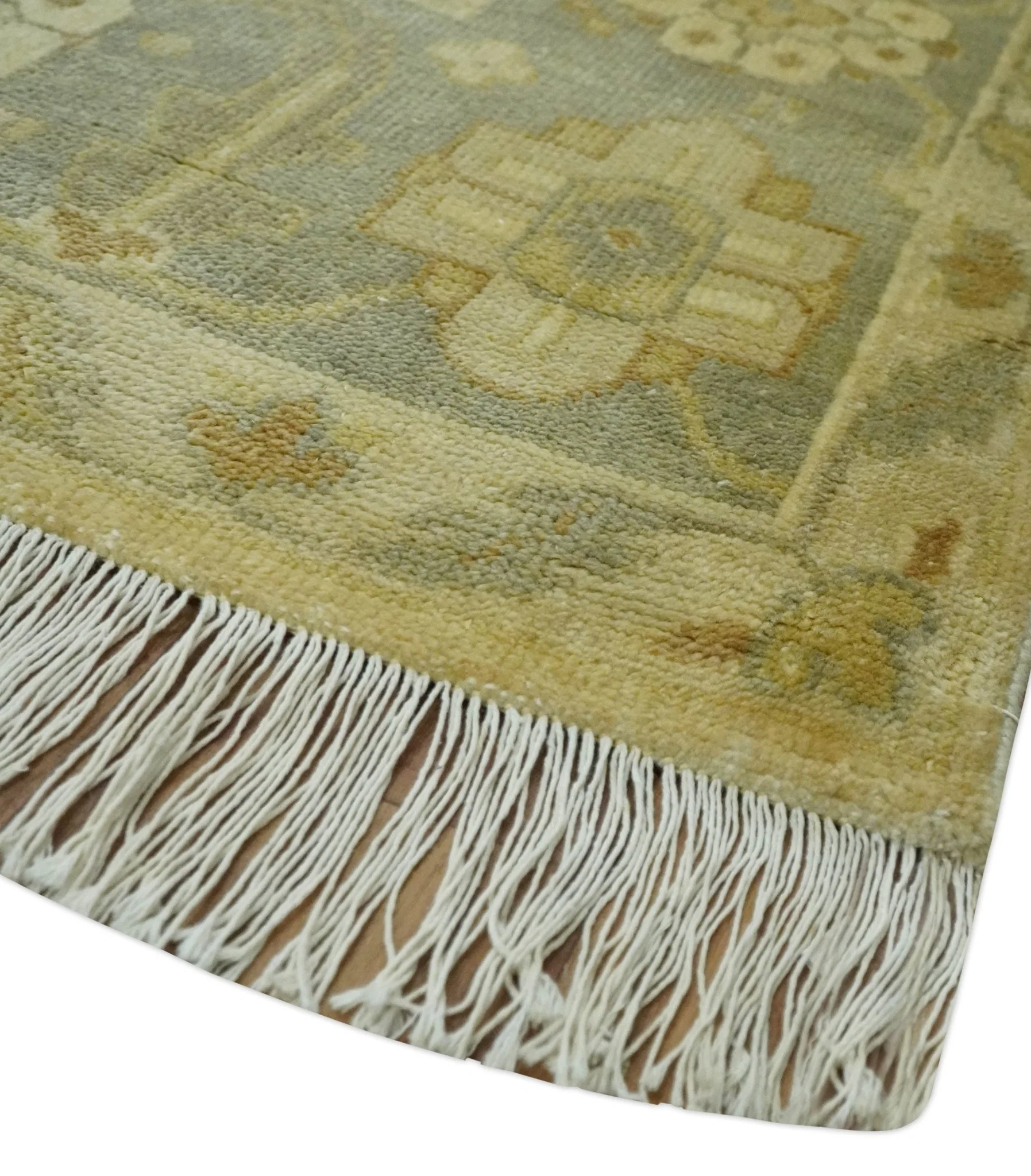 Olive, Beige and Gray Hand Knotted Traditional Oushak 8x10 wool Area Rug - Image 5