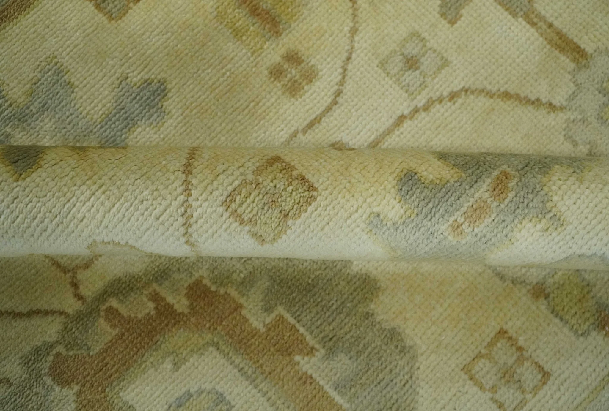 Olive, Beige and Gray Hand Knotted Traditional Oushak 8x10 wool Area Rug - Image 6