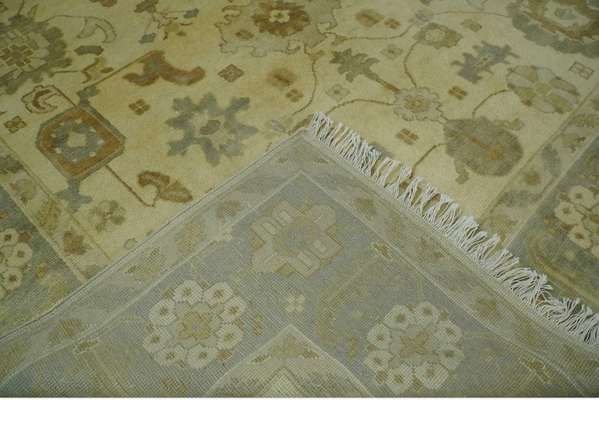 Olive, Beige and Gray Hand Knotted Traditional Oushak 8x10 wool Area Rug - Image 7