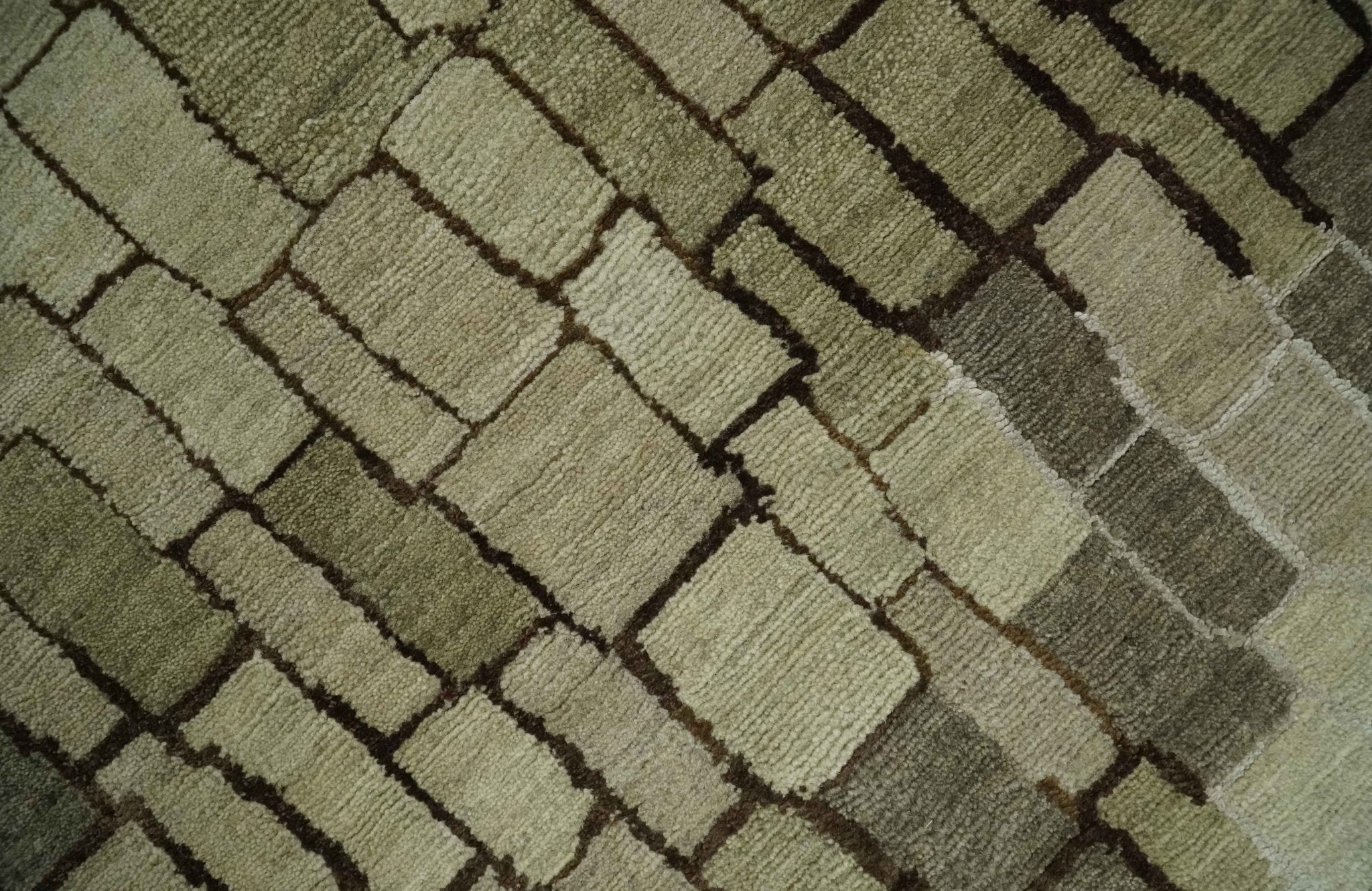 Olive, Beige, Charcoal and Ivory Modern Geometrical Brick Design 4.6x6.6 wool and Art Silk Area Rug - Image 5
