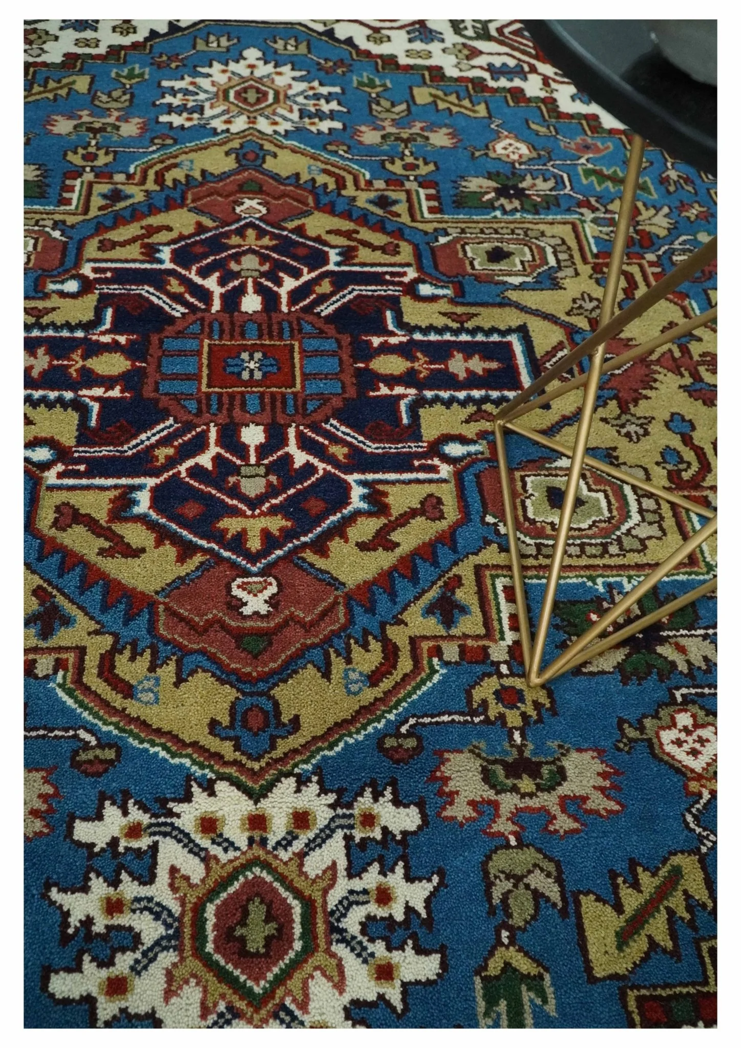 Custom Made Blue and Ivory Medallion Hand knotted Traditional wool Area Rug - Image 2