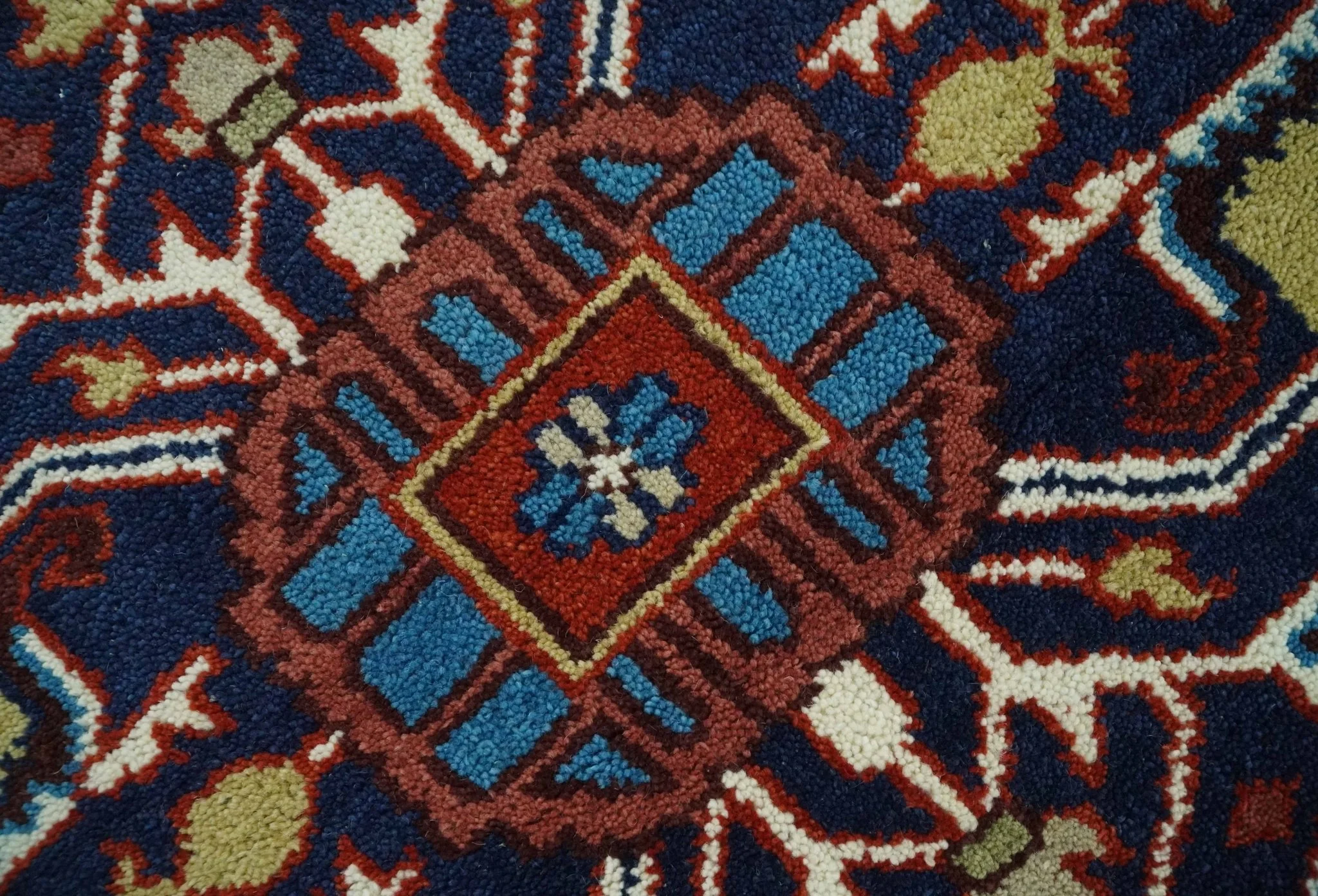 Custom Made Blue and Ivory Medallion Hand knotted Traditional wool Area Rug - Image 4