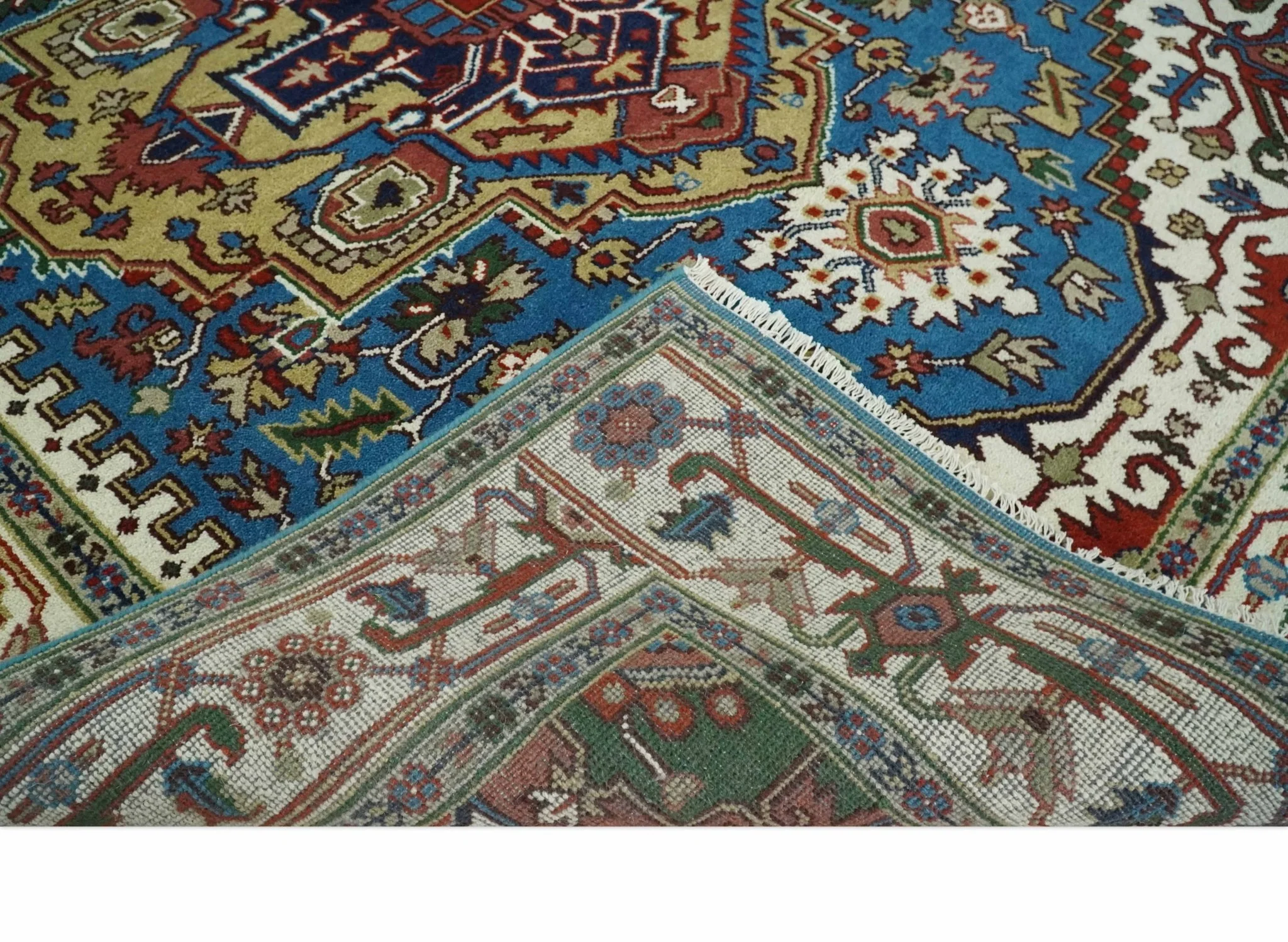 Custom Made Blue and Ivory Medallion Hand knotted Traditional wool Area Rug - Image 6