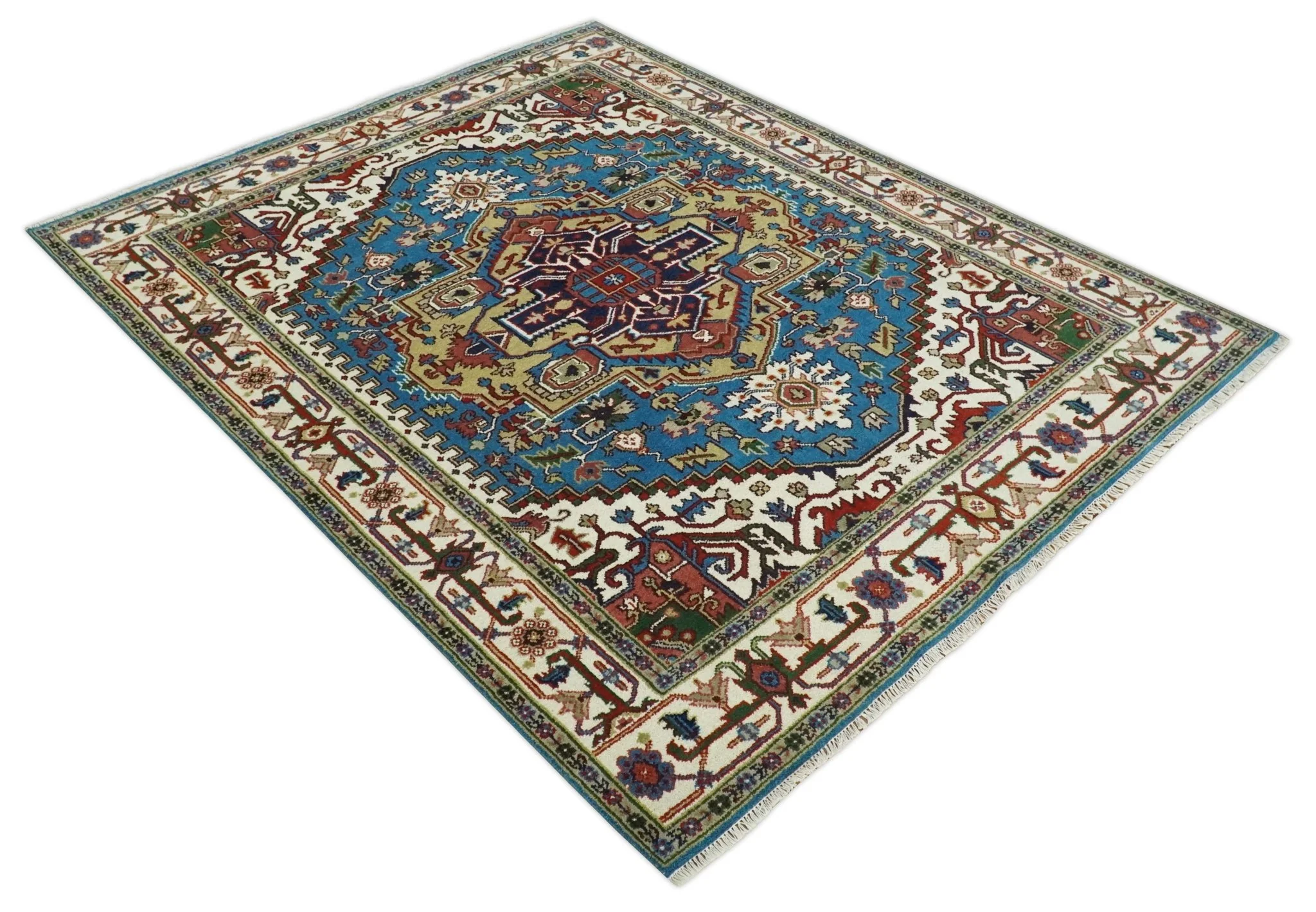 Custom Made Blue and Ivory Medallion Hand knotted Traditional wool Area Rug - Image 8