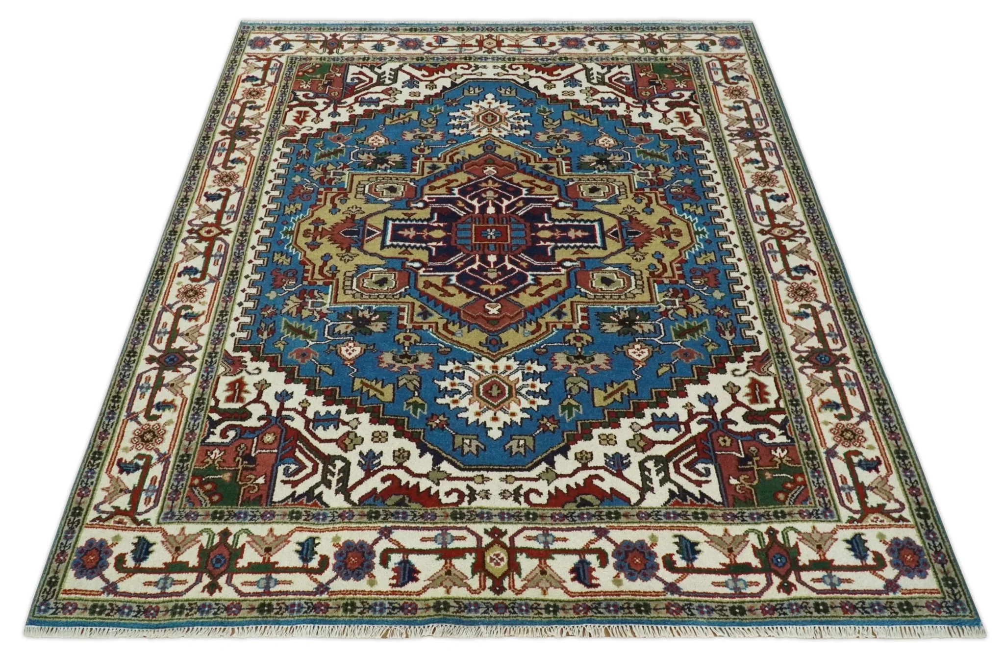 Custom Made Blue and Ivory Medallion Hand knotted Traditional wool Area Rug - Image 9
