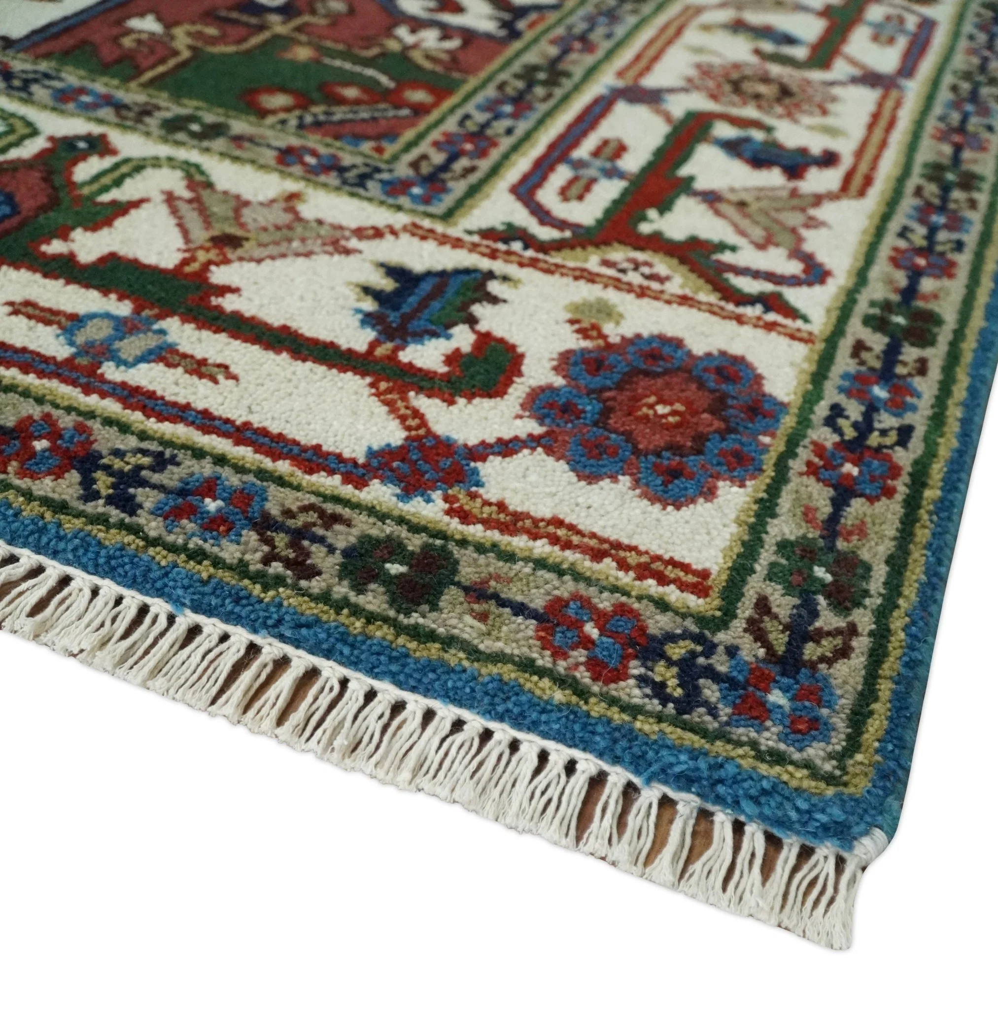 8x10 Olive, Blue and Ivory Heriz Serapi Hand knotted Traditional wool Area Rug - Image 5