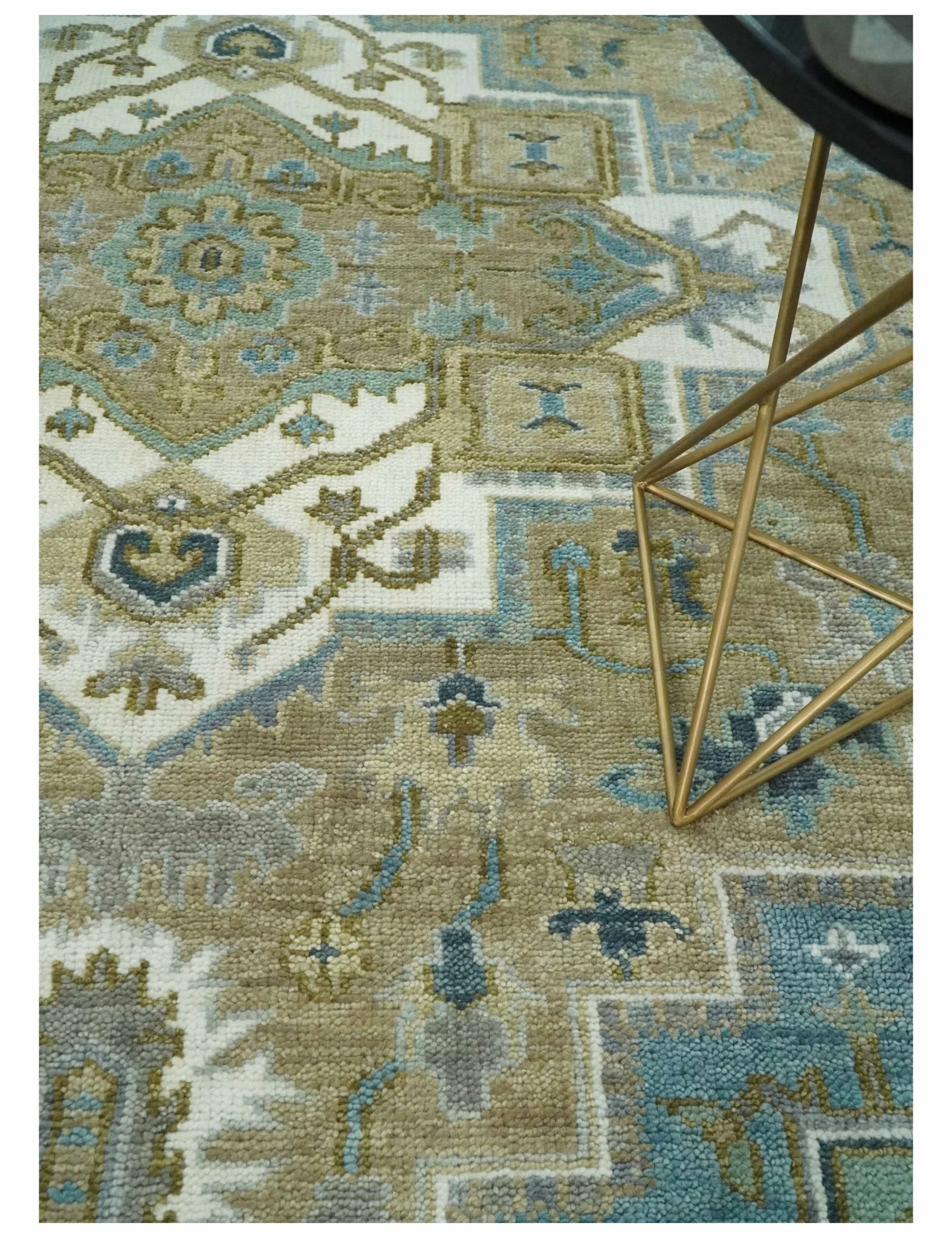 Antique Olive, Blue and Ivory Heriz Serapi Multi Size Wool Area Rug - Image 3