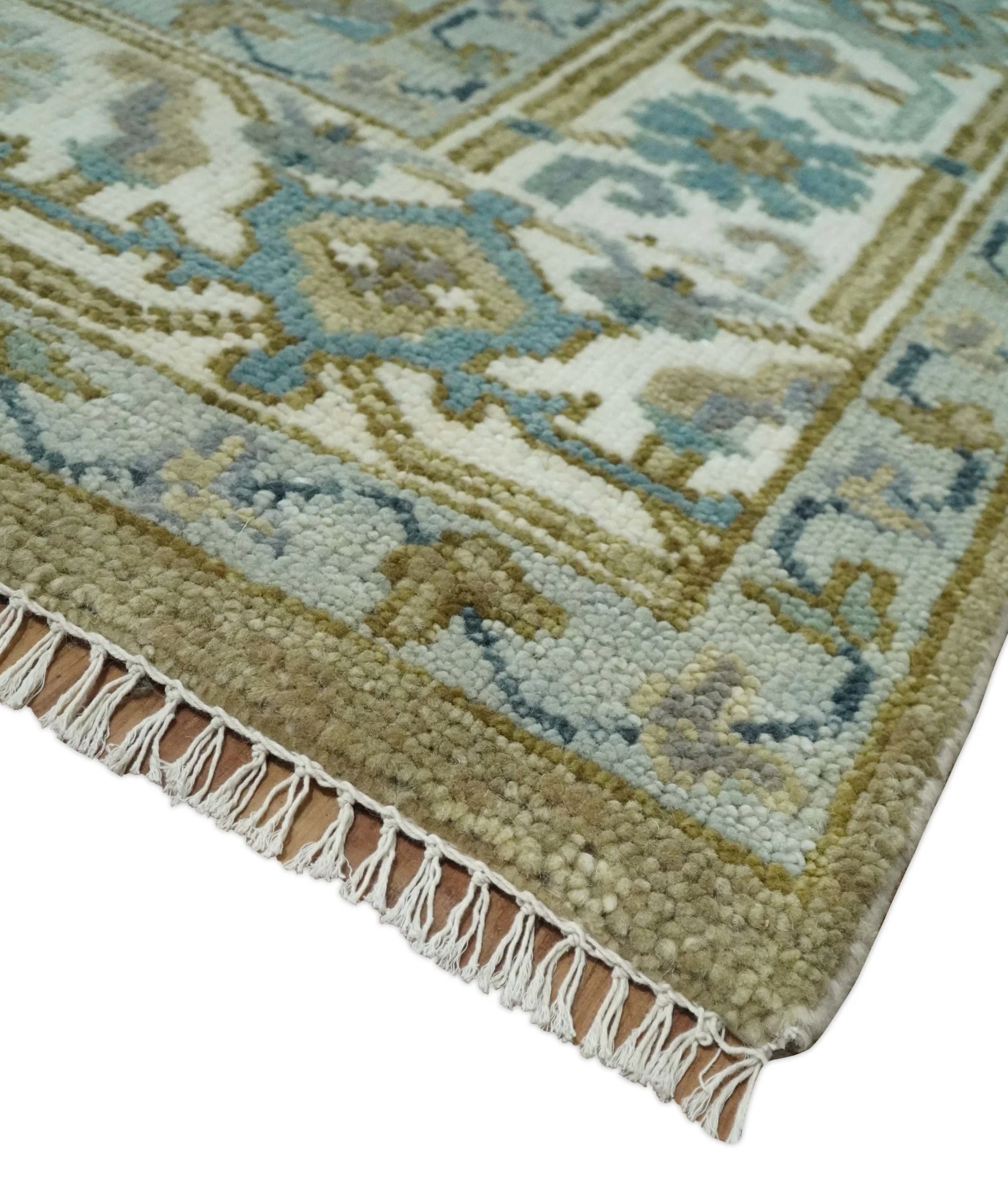 Antique Olive, Blue and Ivory Heriz Serapi Multi Size Wool Area Rug - Image 5