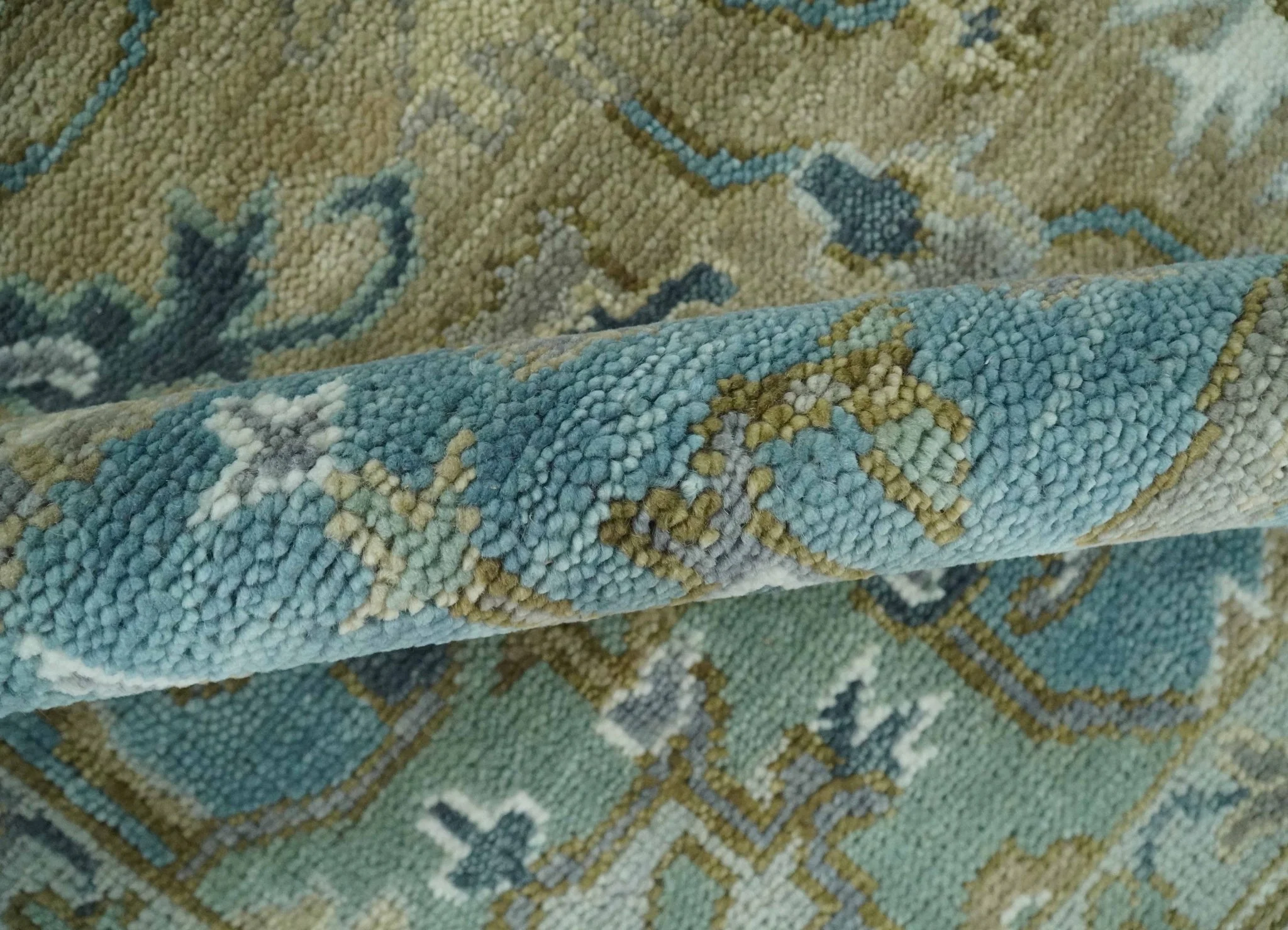 Antique Olive, Blue and Ivory Heriz Serapi Multi Size Wool Area Rug - Image 6