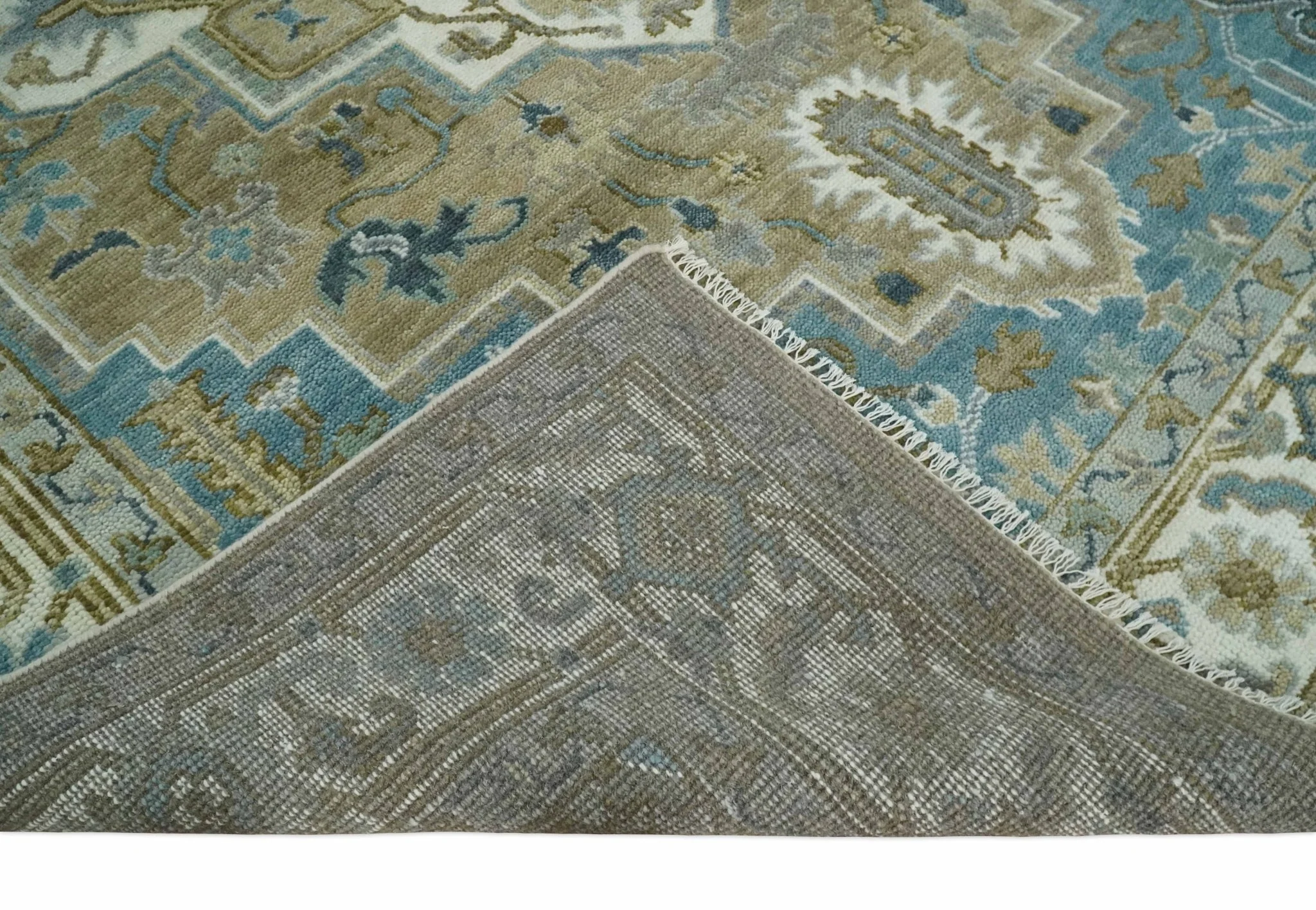 Antique Olive, Blue and Ivory Heriz Serapi Multi Size Wool Area Rug - Image 7