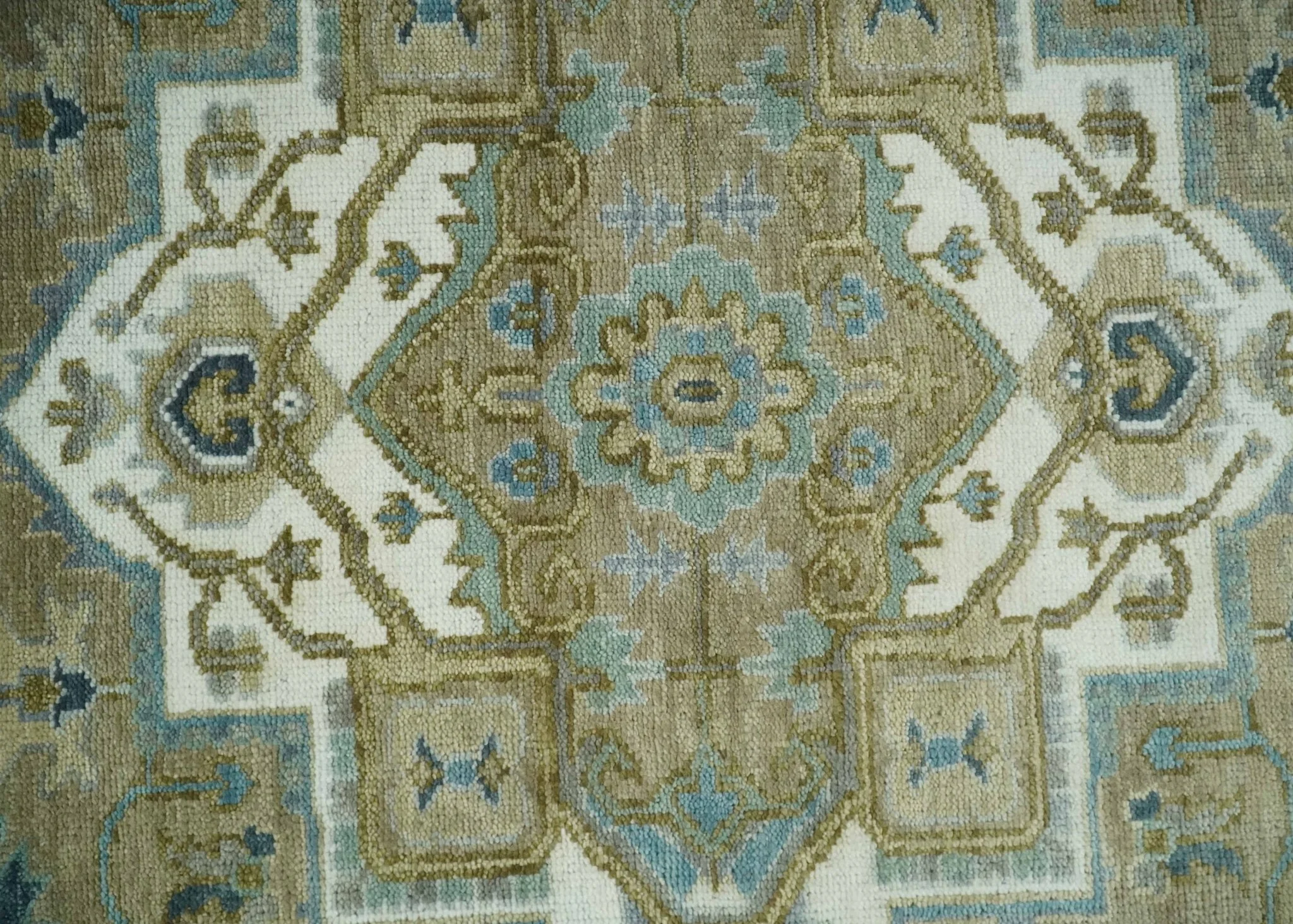Antique Olive, Blue and Ivory Heriz Serapi Multi Size Wool Area Rug - Image 9