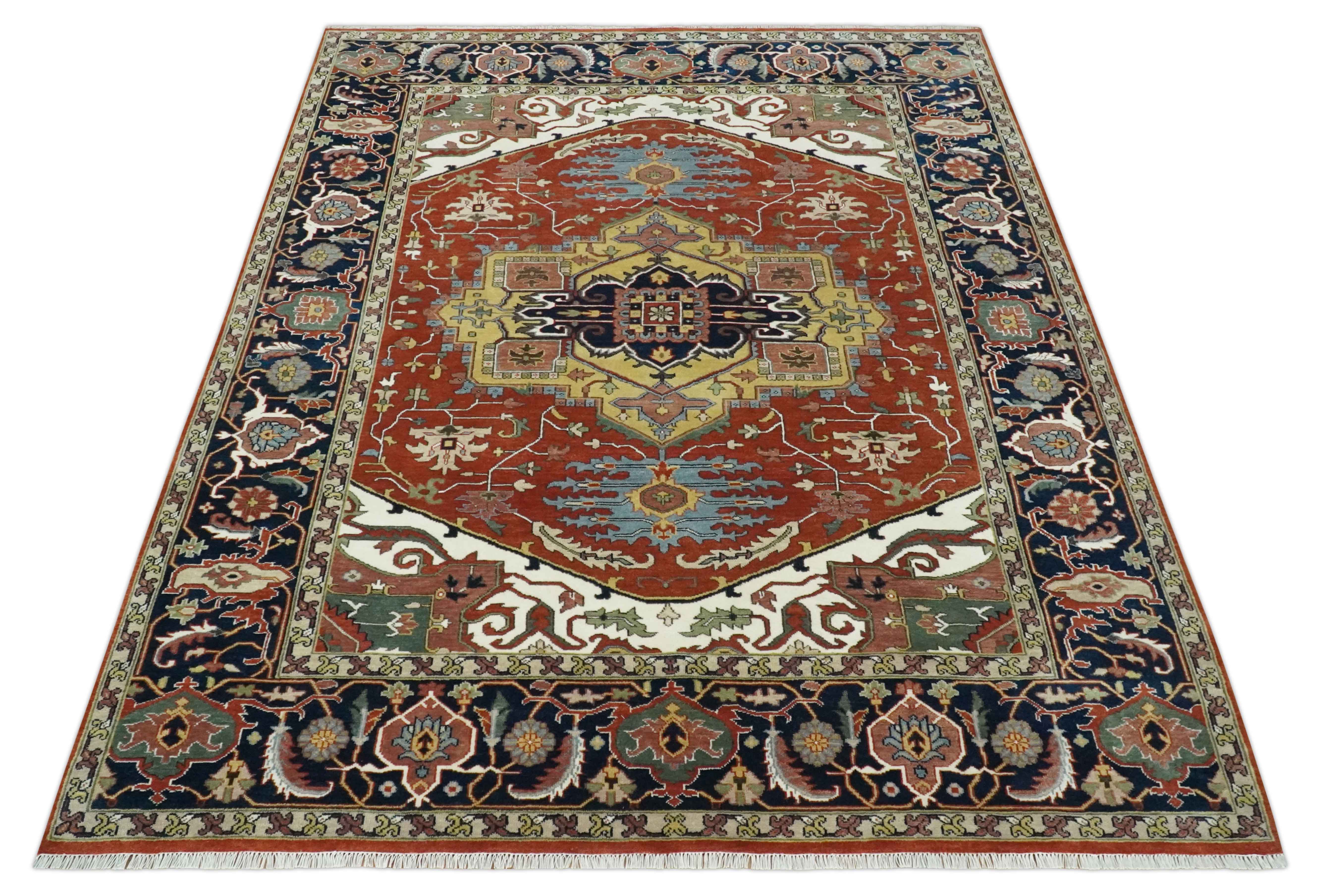 Fine Olive, Brown and Blue Traditional Floral Hand knotted look 8x10 wool Area Rug - Image 10