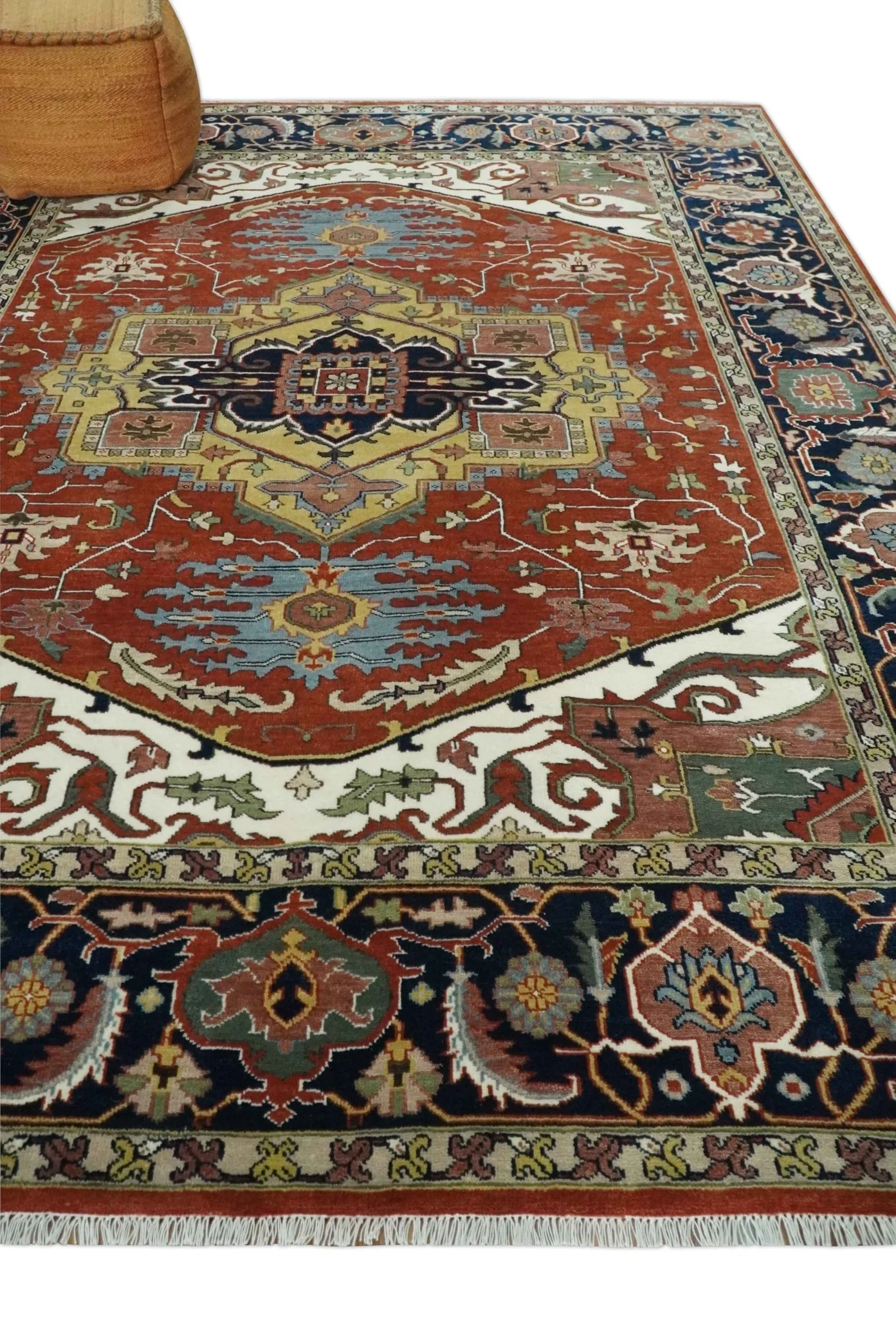 Fine Olive, Brown and Blue Traditional Floral Hand knotted look 8x10 wool Area Rug - Image 3