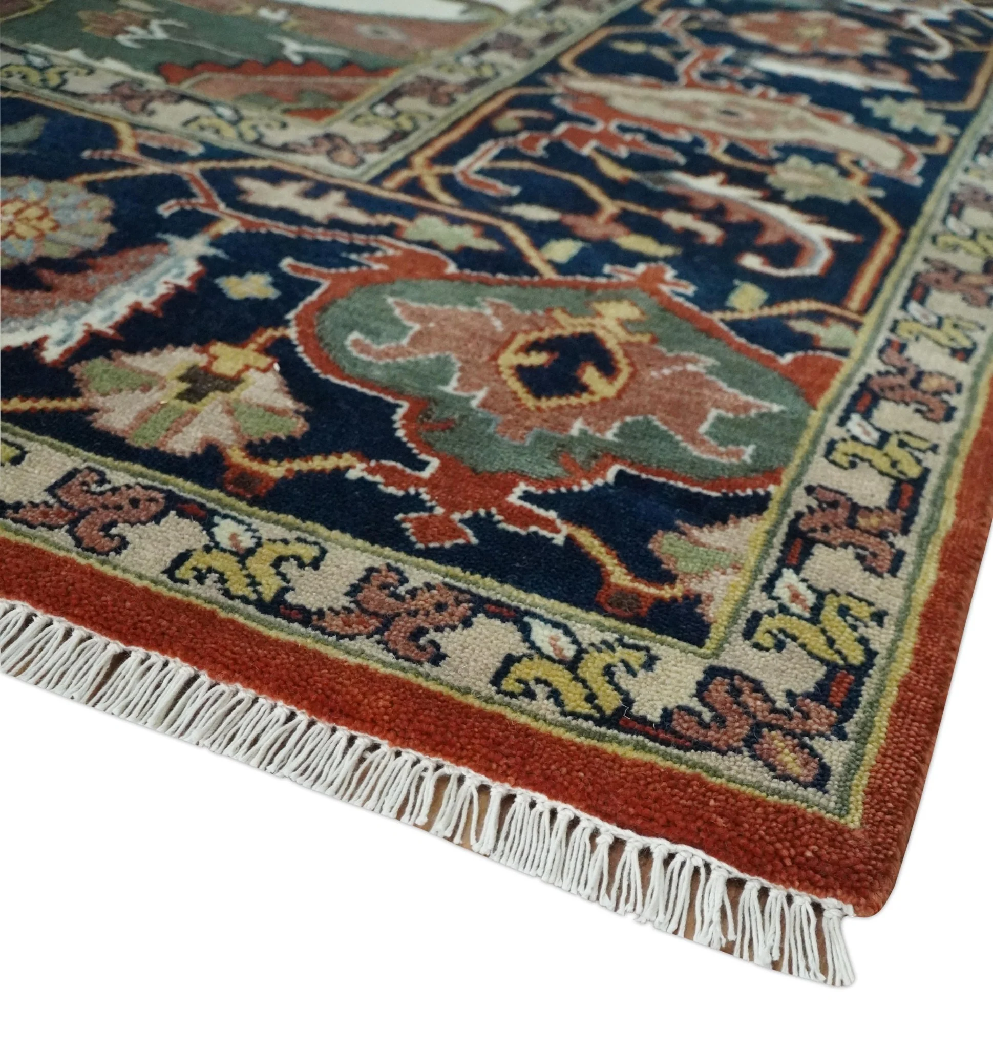 Fine Olive, Brown and Blue Traditional Floral Hand knotted look 8x10 wool Area Rug - Image 5