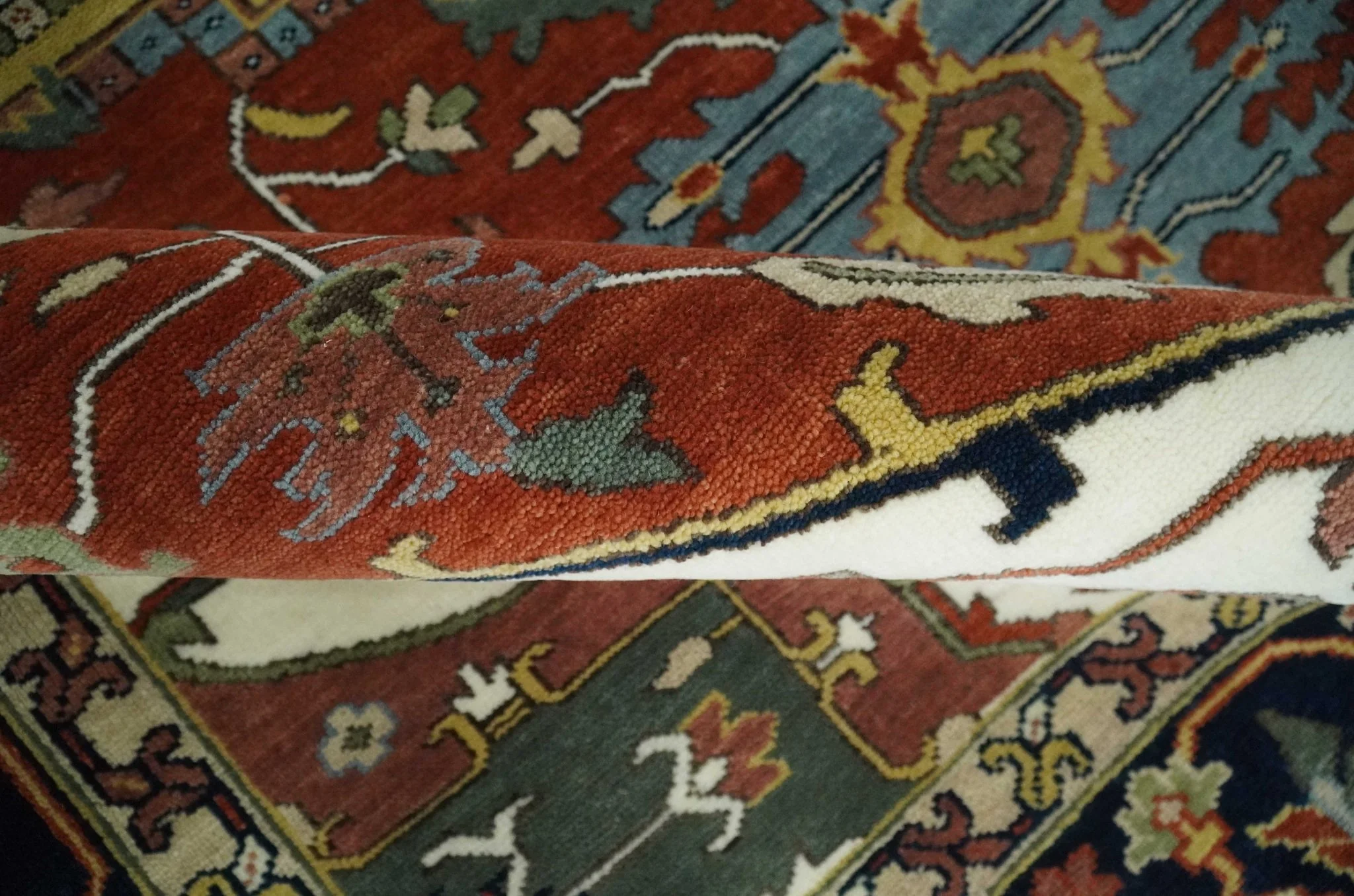 Fine Olive, Brown and Blue Traditional Floral Hand knotted look 8x10 wool Area Rug - Image 6