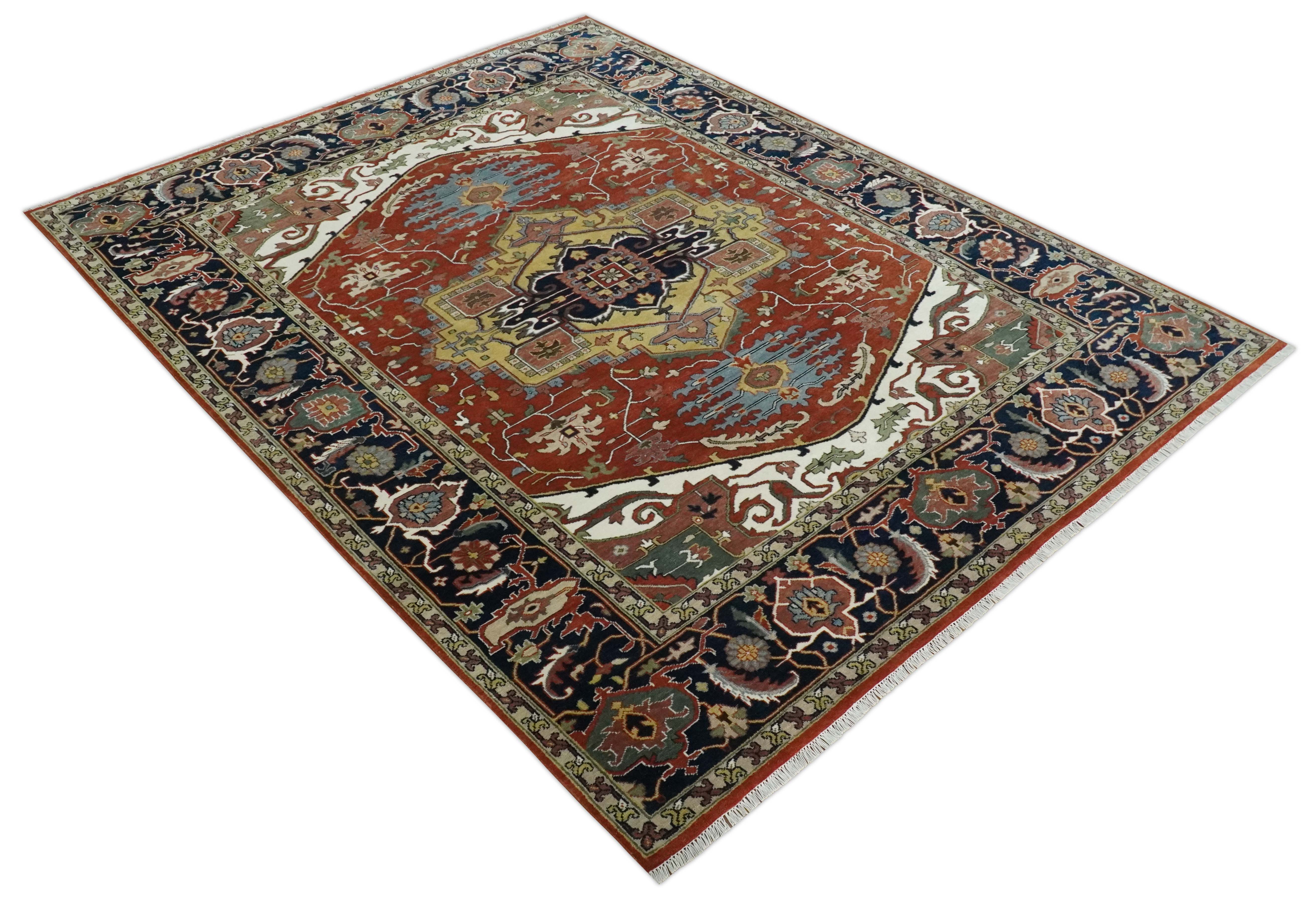 Fine Olive, Brown and Blue Traditional Floral Hand knotted look 8x10 wool Area Rug - Image 9