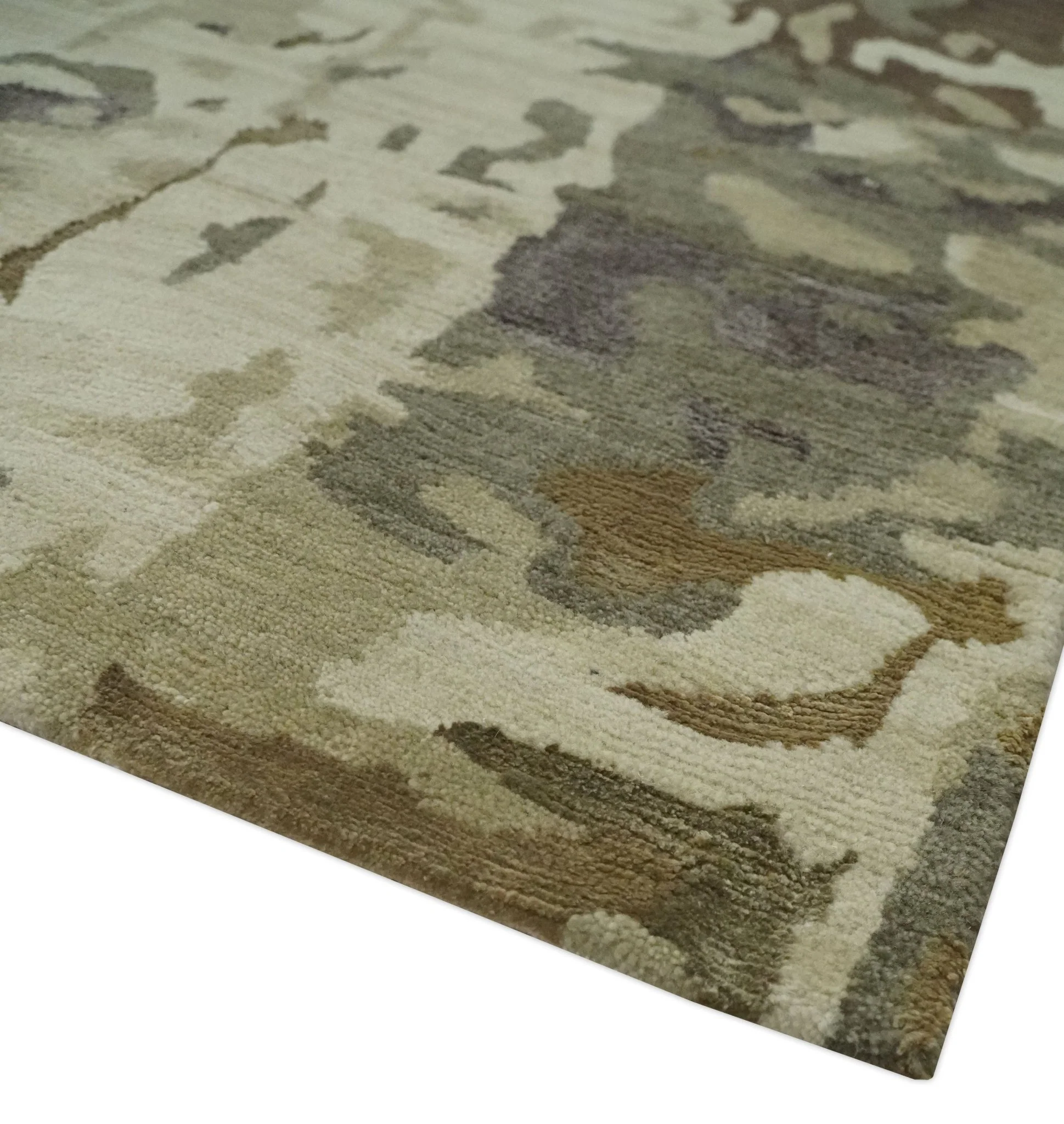 Olive, Brown and Charcoal Hand knotted 4x6 Abstract Wool and Art Silk Area Rug - Image 5