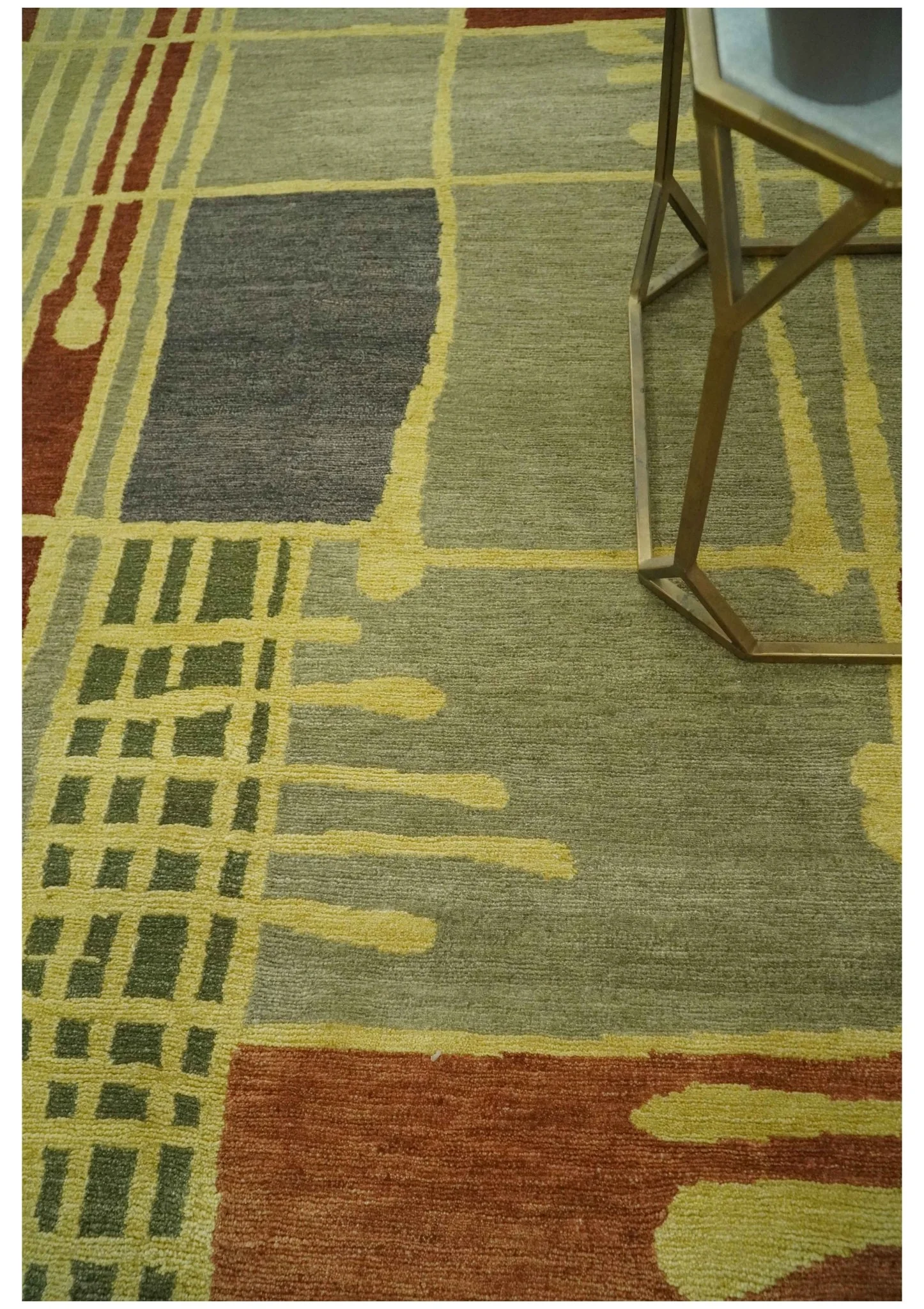 Olive, Brown and Gray Modern Geometrical Stripes Design Hand loom 5x8 wool Area Rug - Image 3