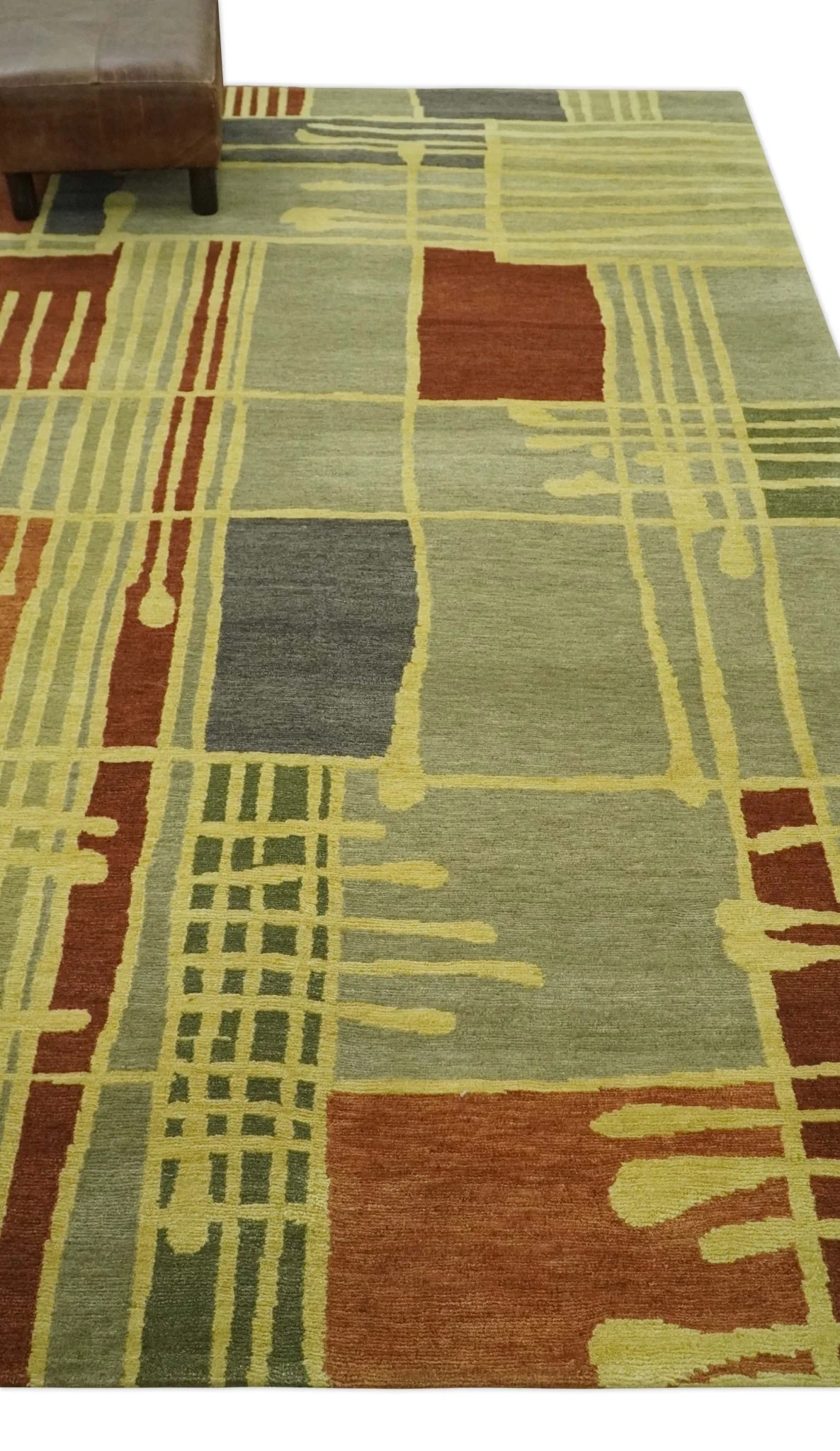 Olive, Brown and Gray Modern Geometrical Stripes Design Hand loom 5x8 wool Area Rug - Image 4