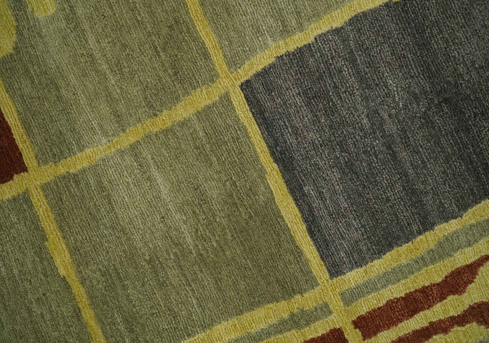 Olive, Brown and Gray Modern Geometrical Stripes Design Hand loom 5x8 wool Area Rug - Image 5
