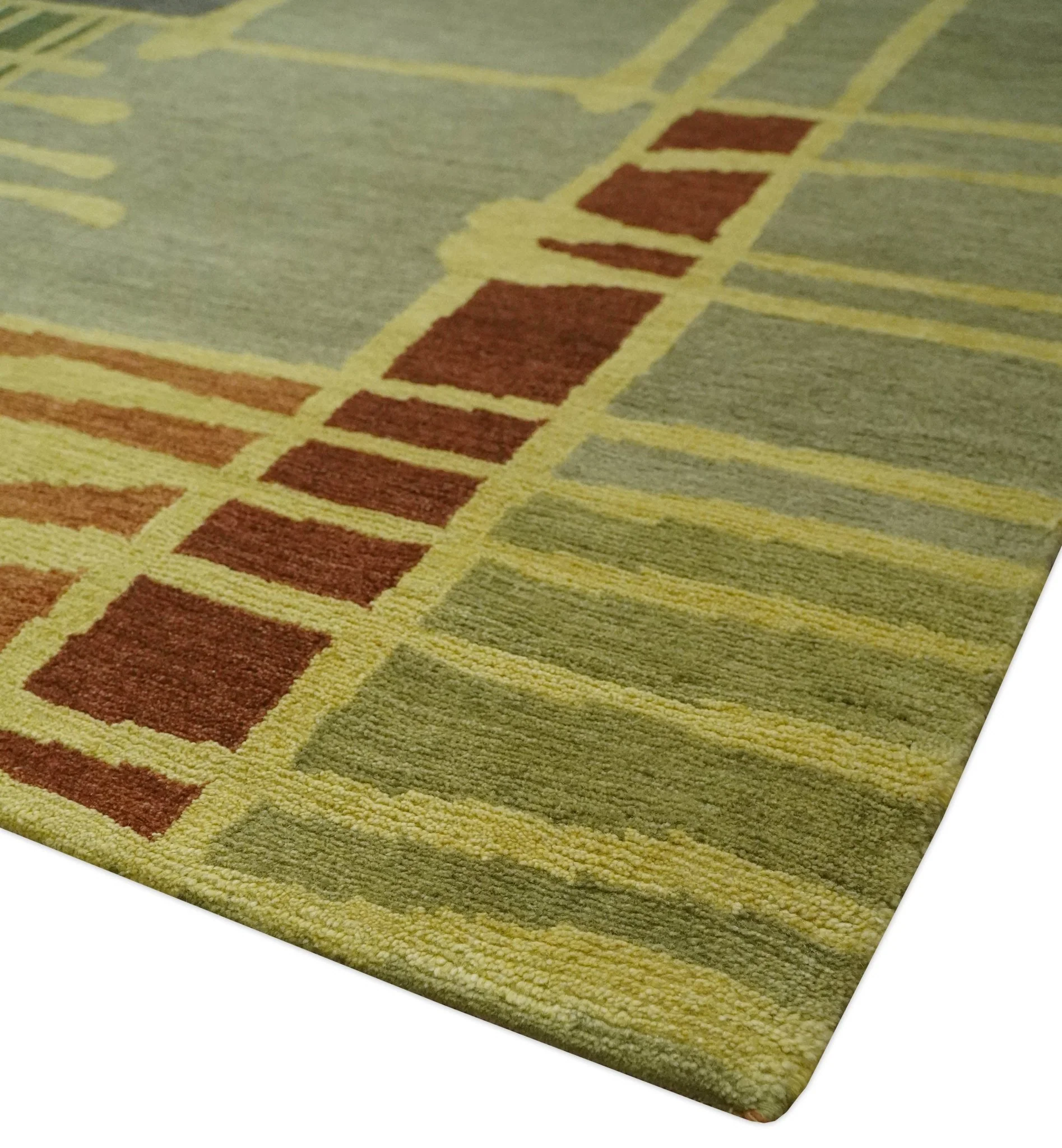 Olive, Brown and Gray Modern Geometrical Stripes Design Hand loom 5x8 wool Area Rug - Image 6