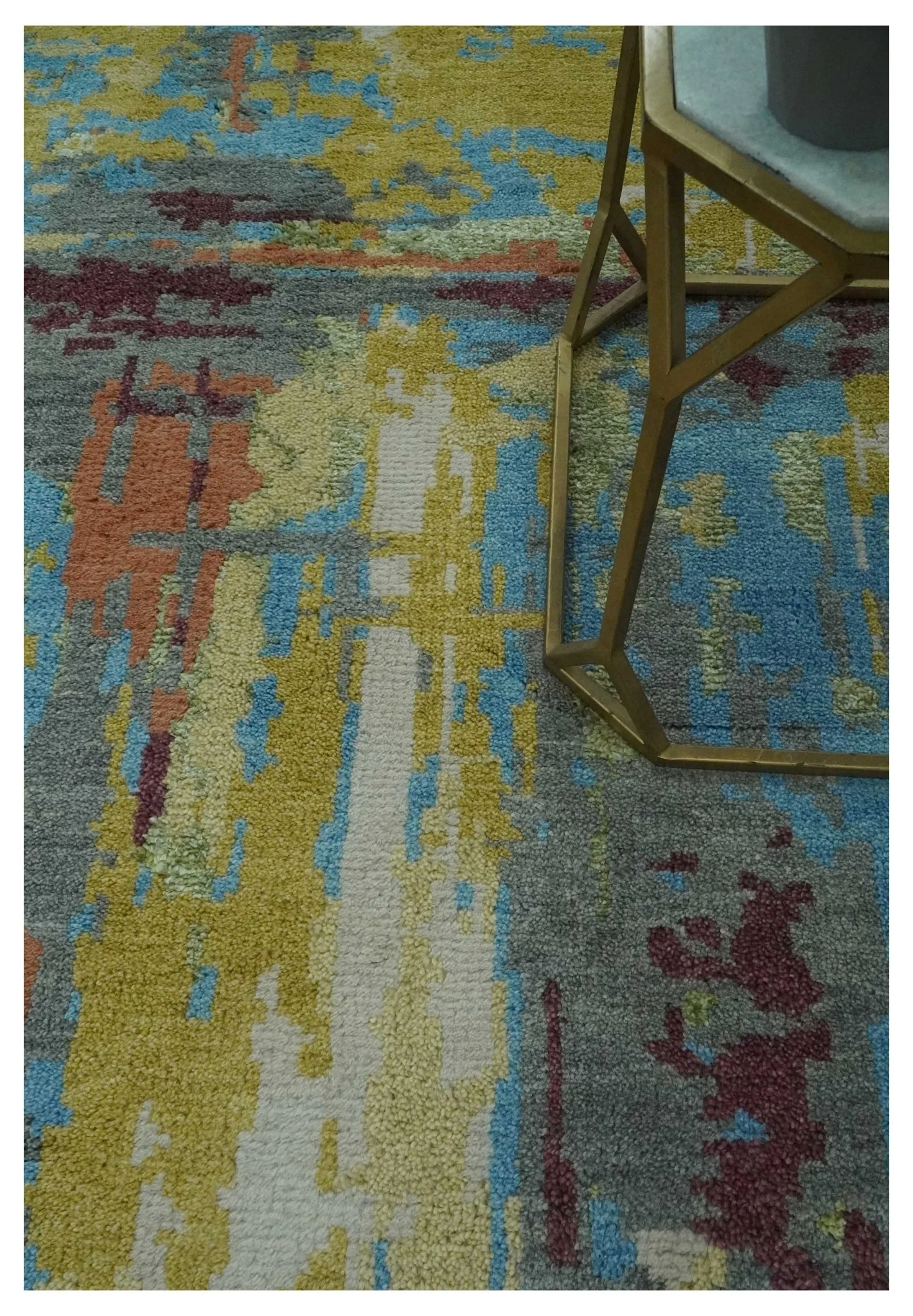 5x8 Olive, Dark Peach, Aqua and Maroon Modern Abstract Hand Knotted wool Area Rug - Image 2