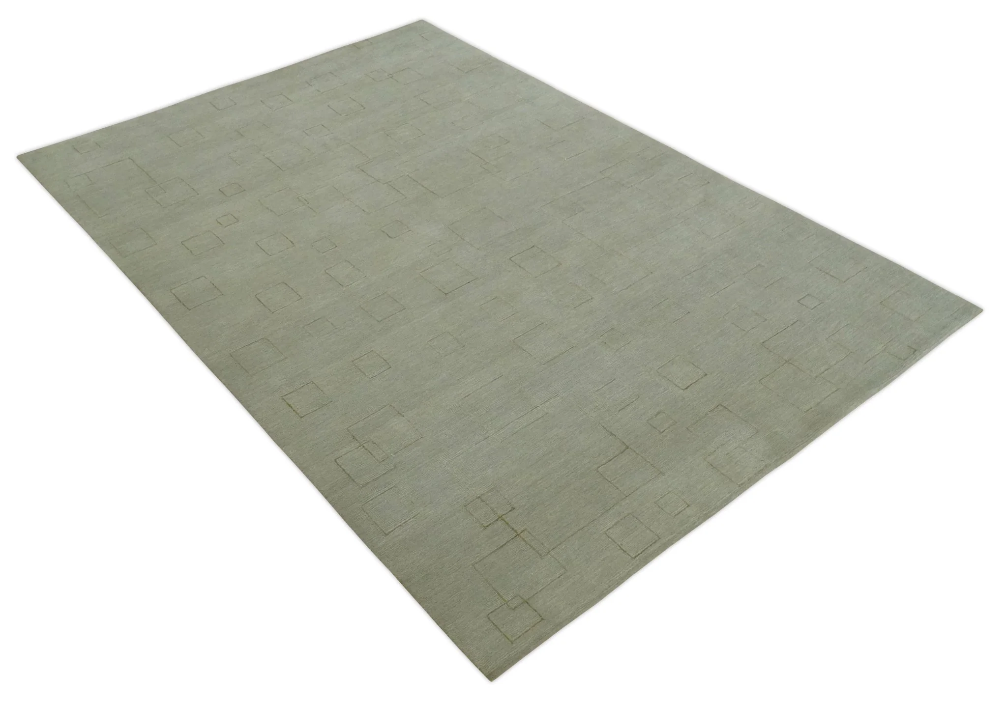 Olive Hand Knotted 5.6x8 Modern Geometric Wool and Silk Area Rug - Image 10