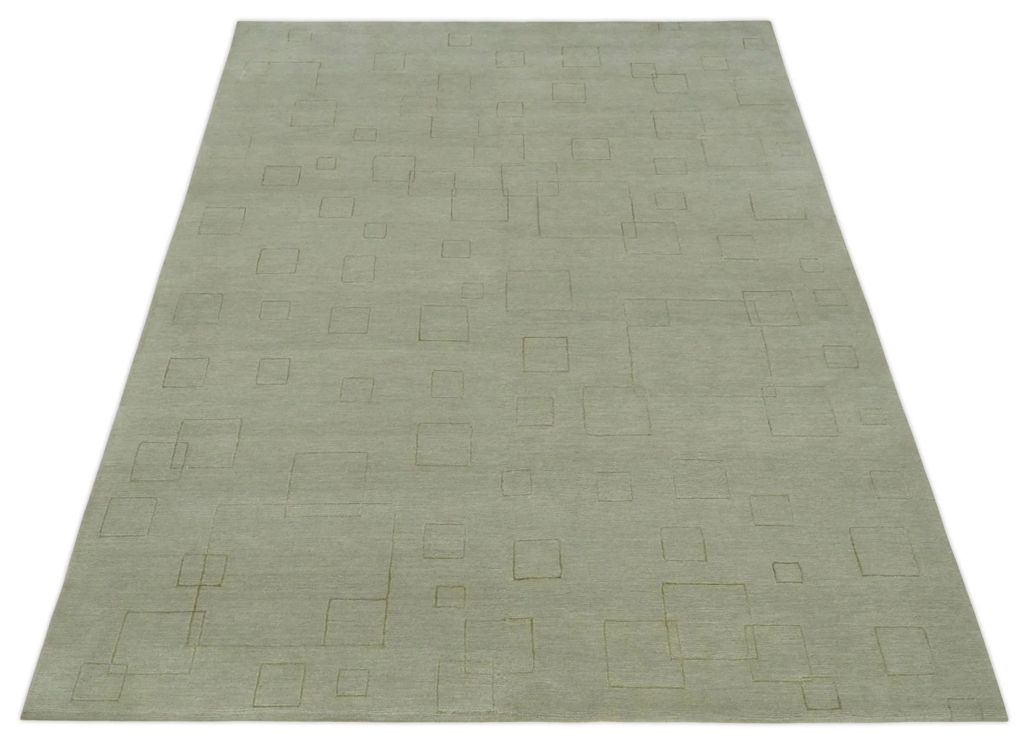 Olive Hand Knotted 5.6x8 Modern Geometric Wool and Silk Area Rug - Image 11