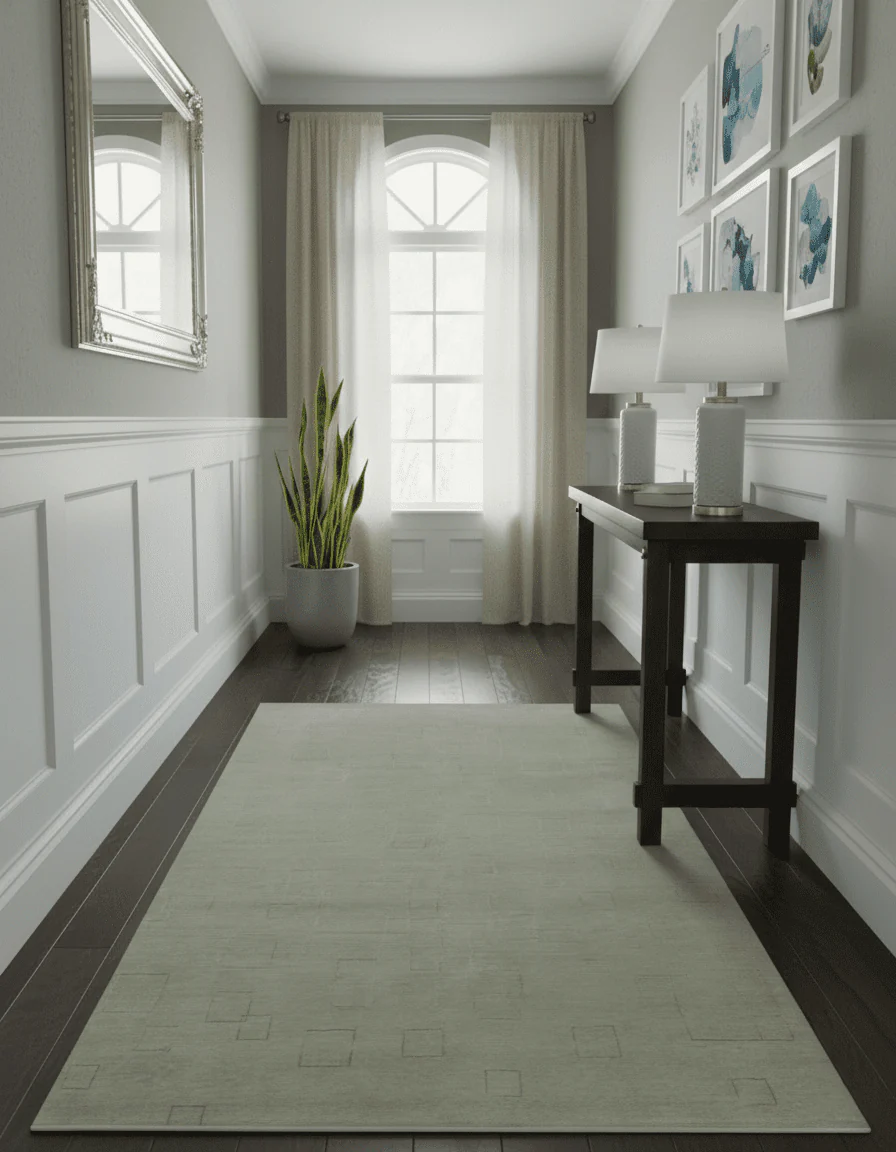 Olive Hand Knotted 5.6x8 Modern Geometric Wool and Silk Area Rug - Image 2