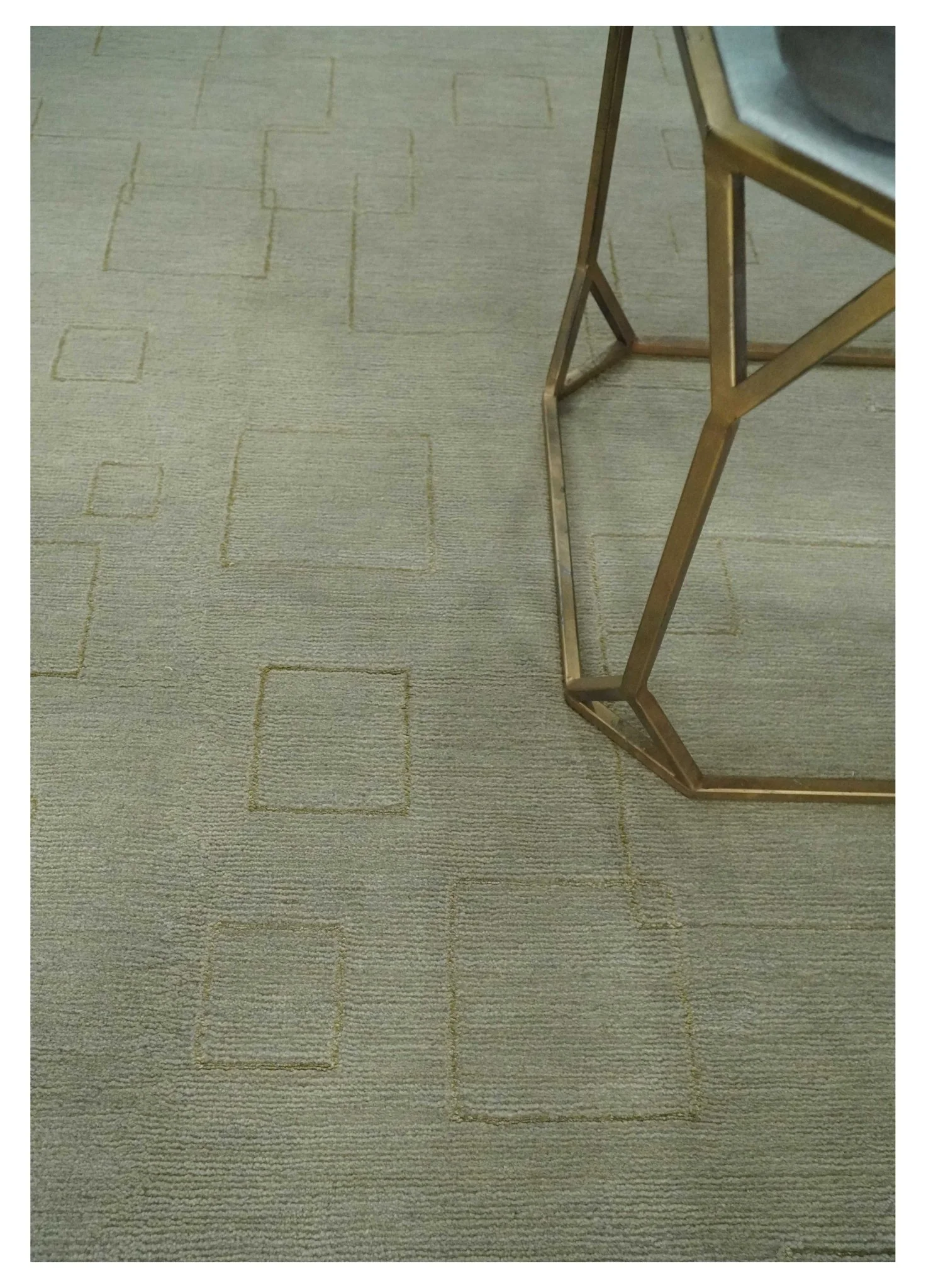 Olive Hand Knotted 5.6x8 Modern Geometric Wool and Silk Area Rug - Image 3