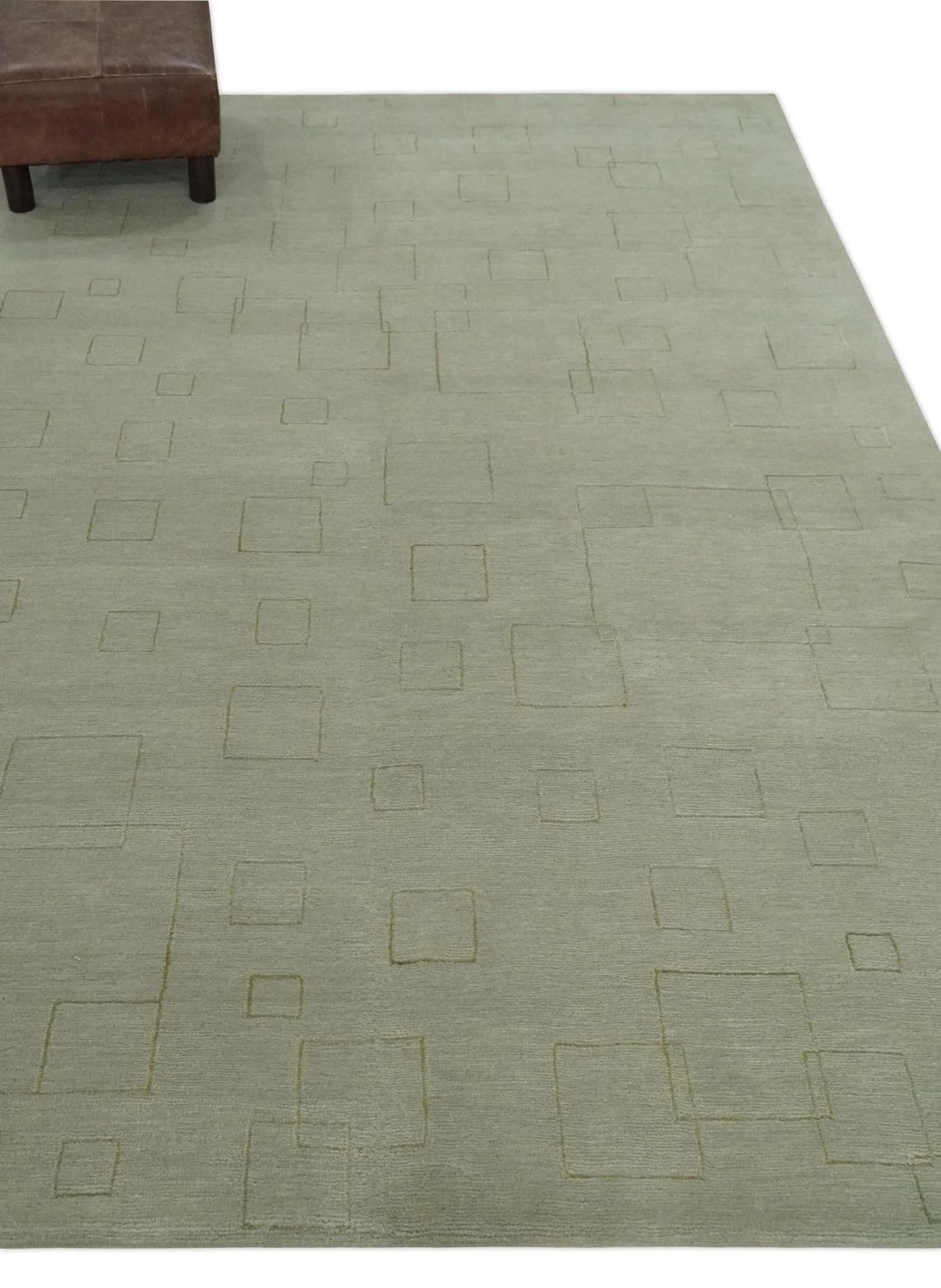 Olive Hand Knotted 5.6x8 Modern Geometric Wool and Silk Area Rug - Image 4