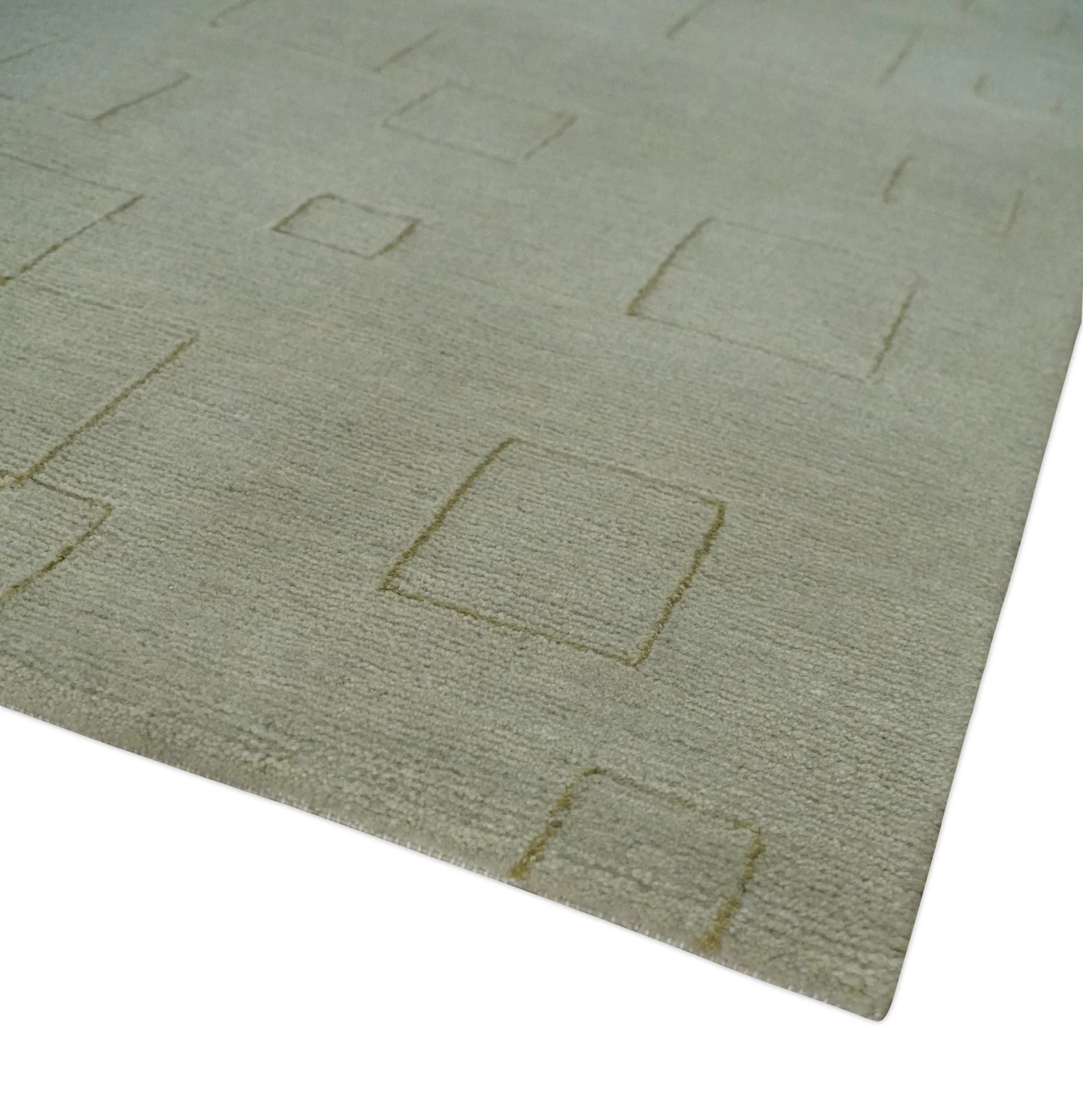 Olive Hand Knotted 5.6x8 Modern Geometric Wool and Silk Area Rug - Image 6